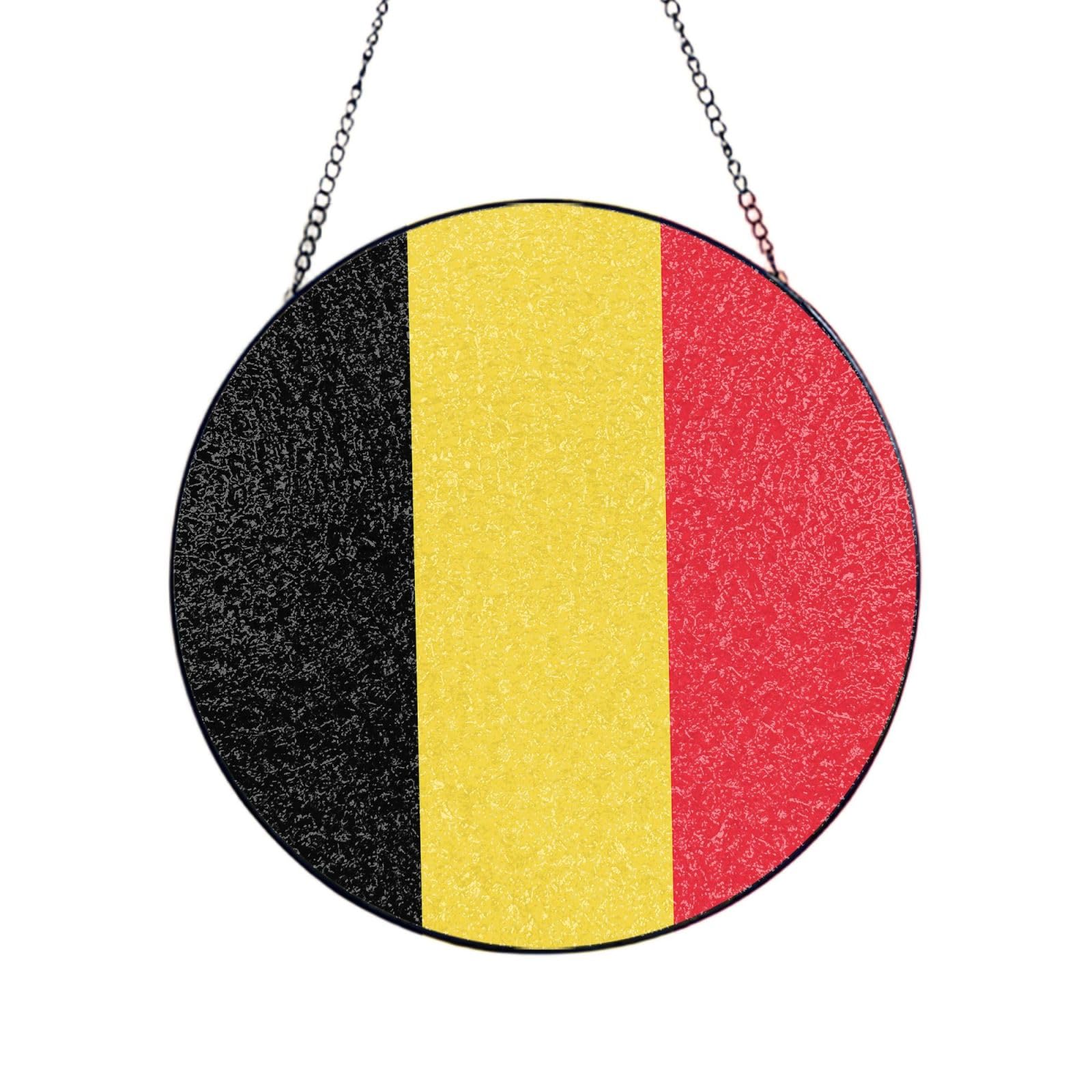 Phayah Flag Of Belgium Print Glass Window Hanging Sun Catchers Suncatcher Decor For Birthday For Home Garden Porch 12in（30cm）