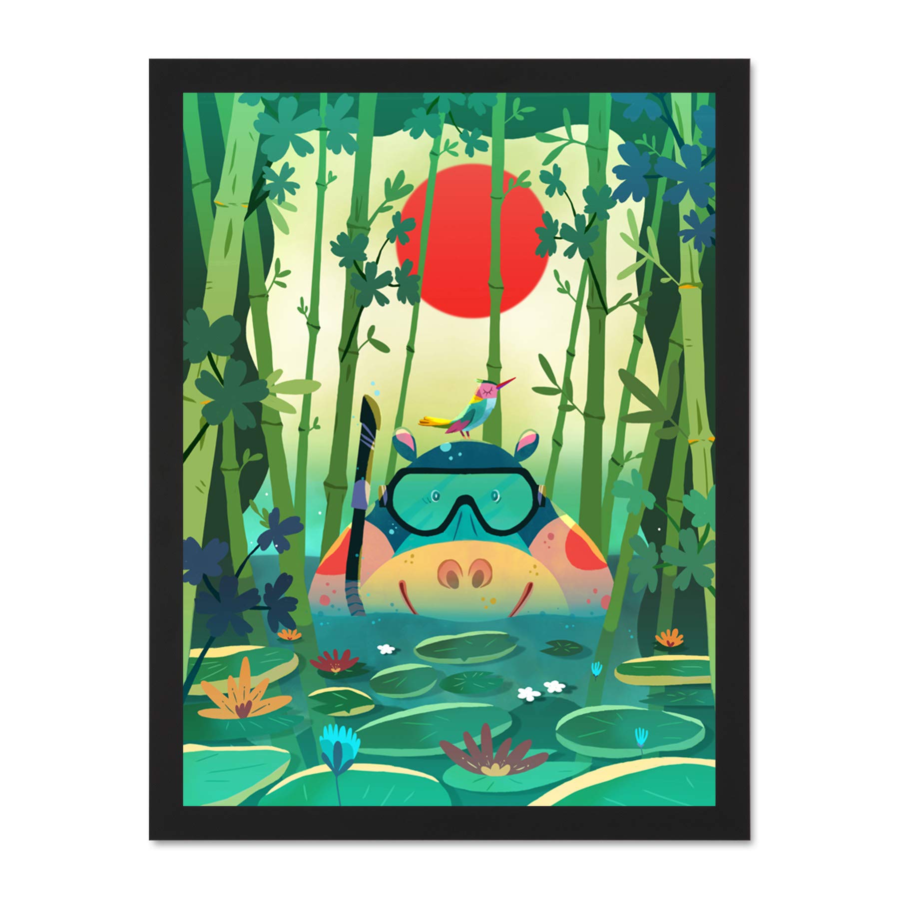 Wee Blue Coo Jungle Animals Hippo Wall Large Framed Art Print Poster Wall Decor 18x24 inch