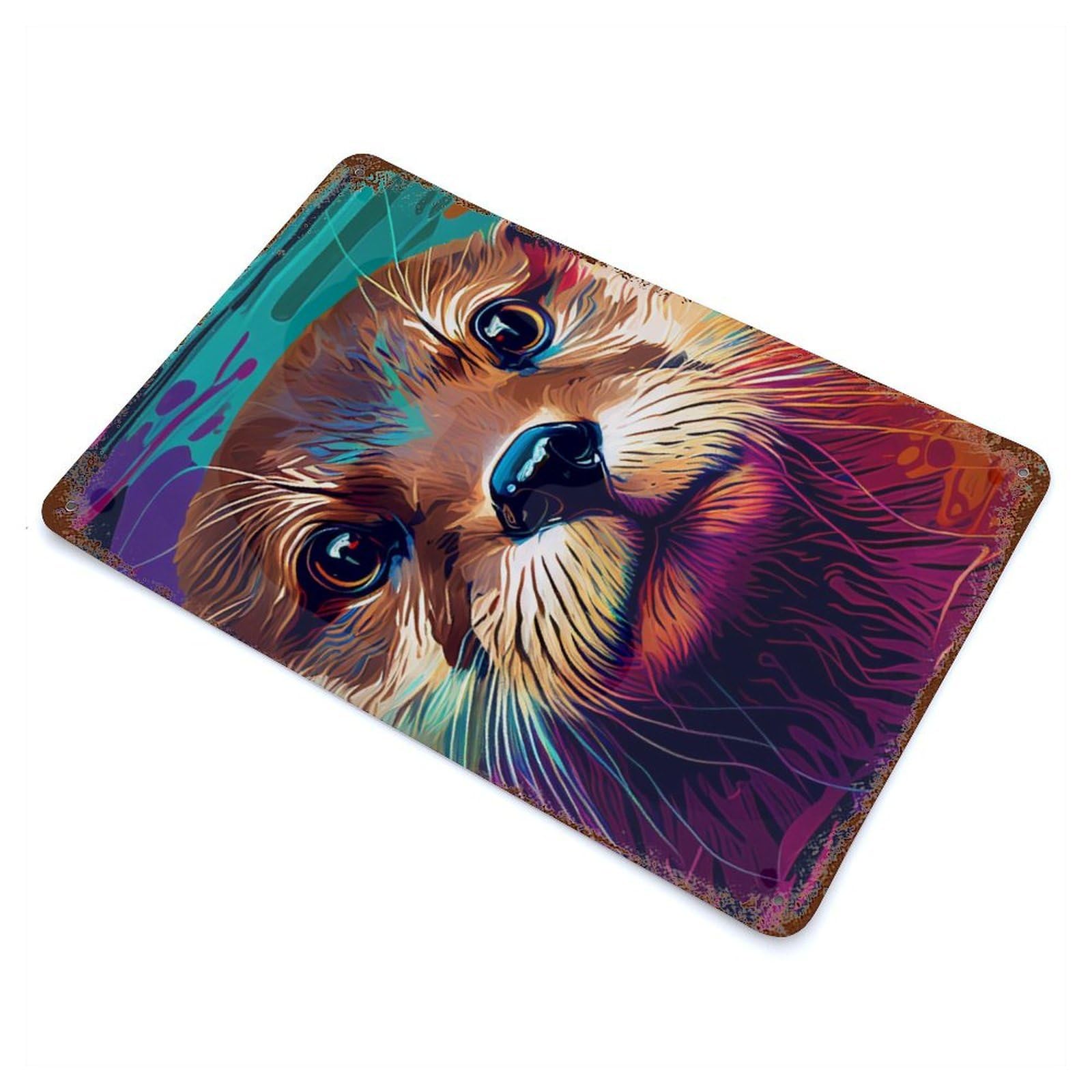 Otter Colorufl Weathered Tin Sign 11.8"x7.9", for Basement, Hobby Room And Garage Decor, Rustic Home Decor