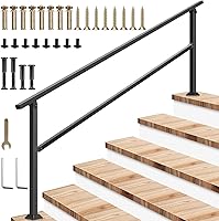 VIVOSUN 83" Adjustable Outdoor Stair Handrail for 1-7 Steps, Wrought Iron Railing for Porch & Concrete Steps, Black HR-0004