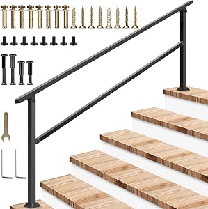 VIVOSUN 6-Step Stair Handrail 83"x36" Wrought Iron Porch Railing Black