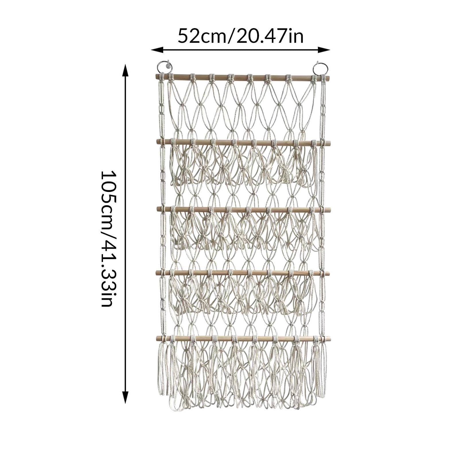 Filet de Rangement Mural en Bois et Coton, Support pour Peluches, Hamac, Organisateur de Jouets, Multifonctionnel, Idéal pour La Chambre d'enfant, Beige