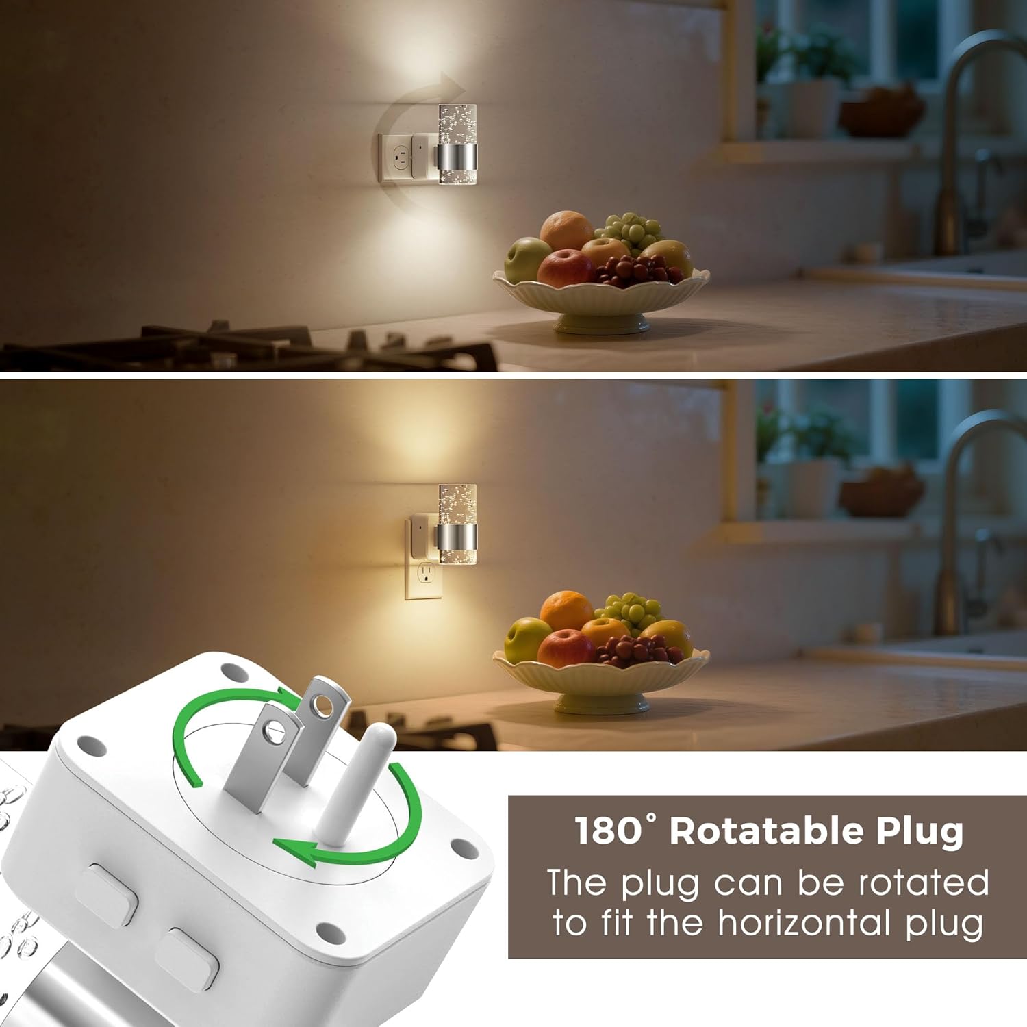 L LOHAS LED Night Lights Plug into Wall 2 Pack, Dimmable Night Light with Dusk-to-Dawn Sensor, Soft White/Cool White/Amber 3 Color Light, Adjustable Brightness, Rotatable Plug, Bubble Nightlight