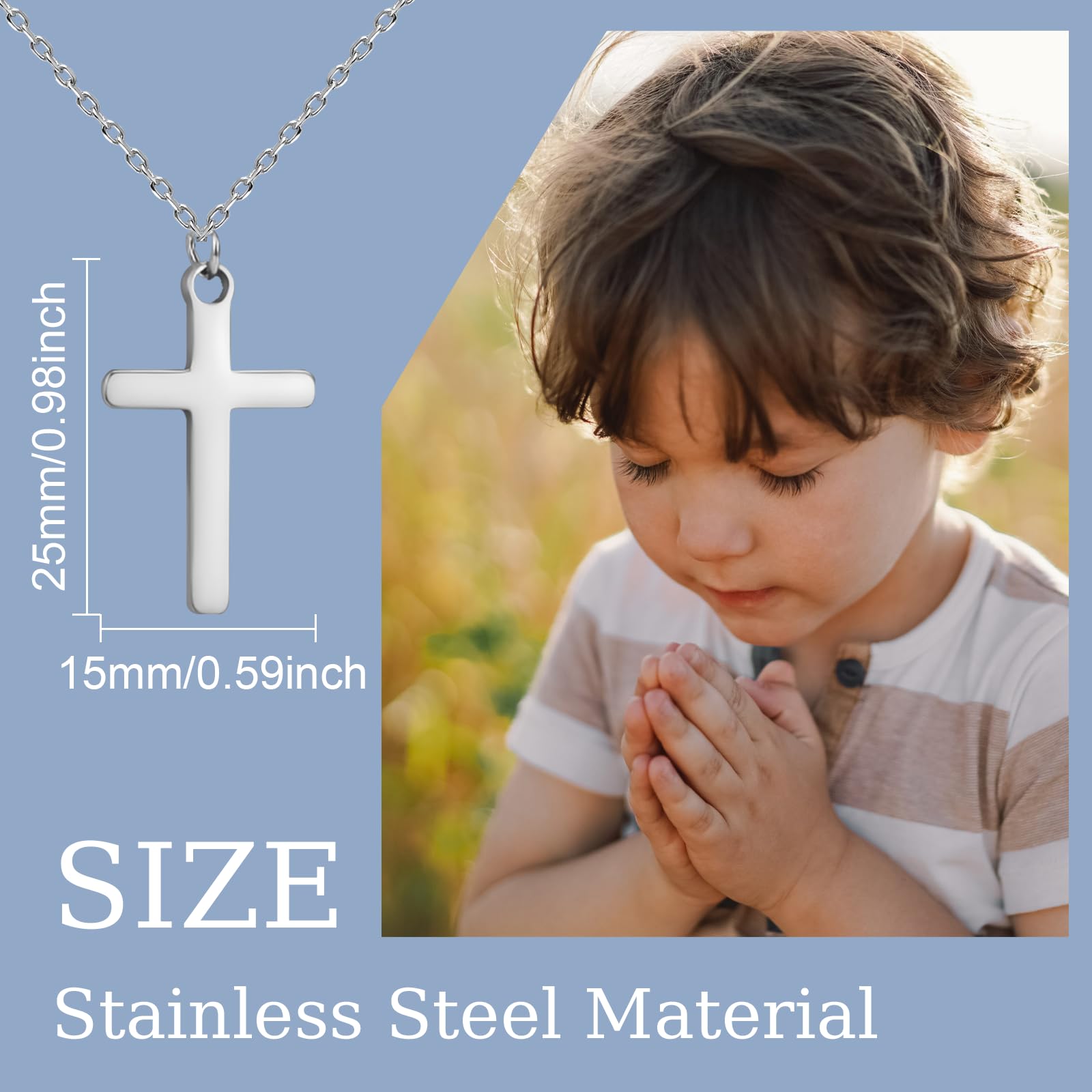 Collar con cruz de plata para niño, regalo de bautizo, primera comunión, confirmación