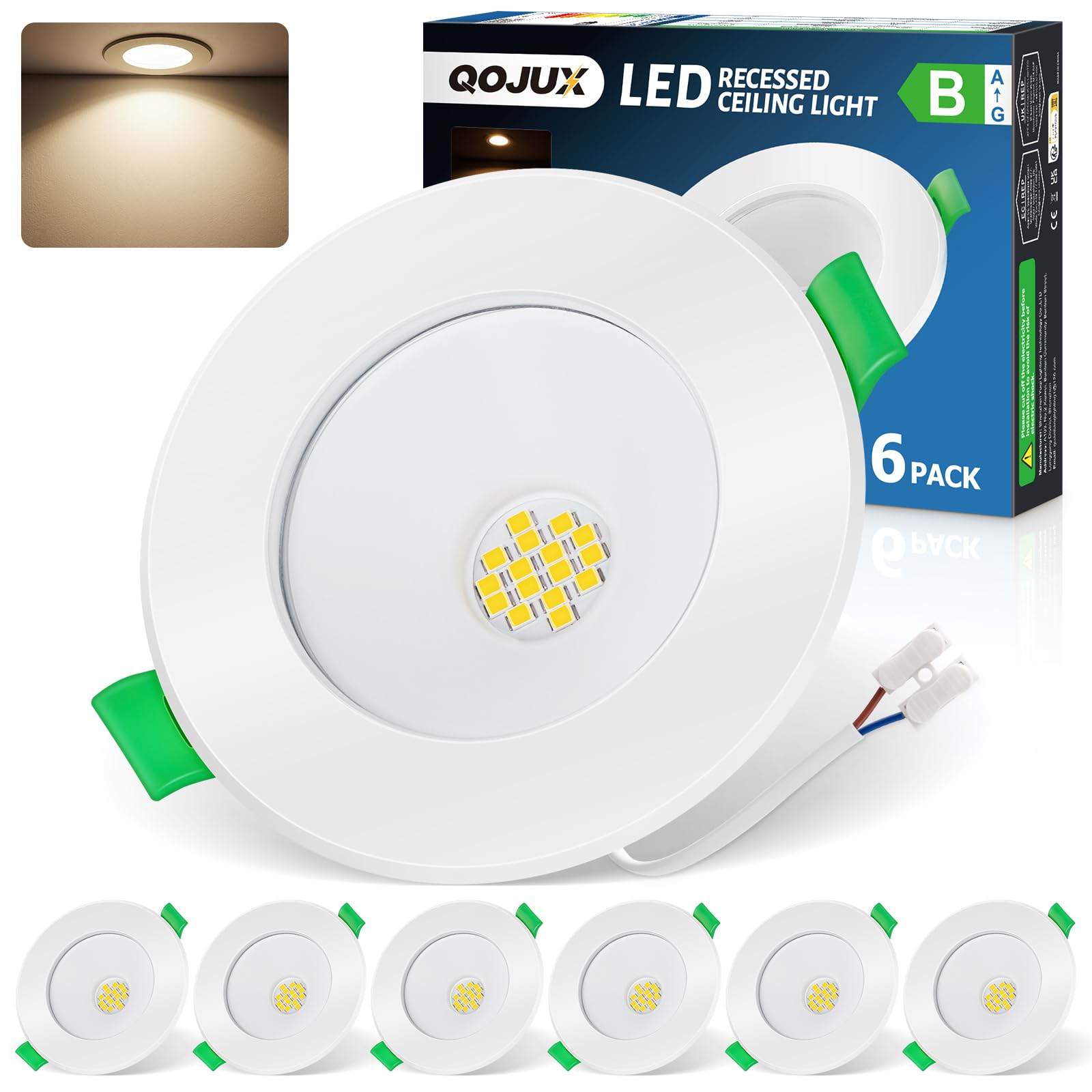 6 Pack 5W Downlight LED Techo Empotrable 4000K Clase B, 800 lúmenes Focos LED Empotrables Techo Blanco Neutro Extra Planos 230V IP44 Ojos de Buey Led para Techo Baño, Corte Ø68-80mm, No Regulable