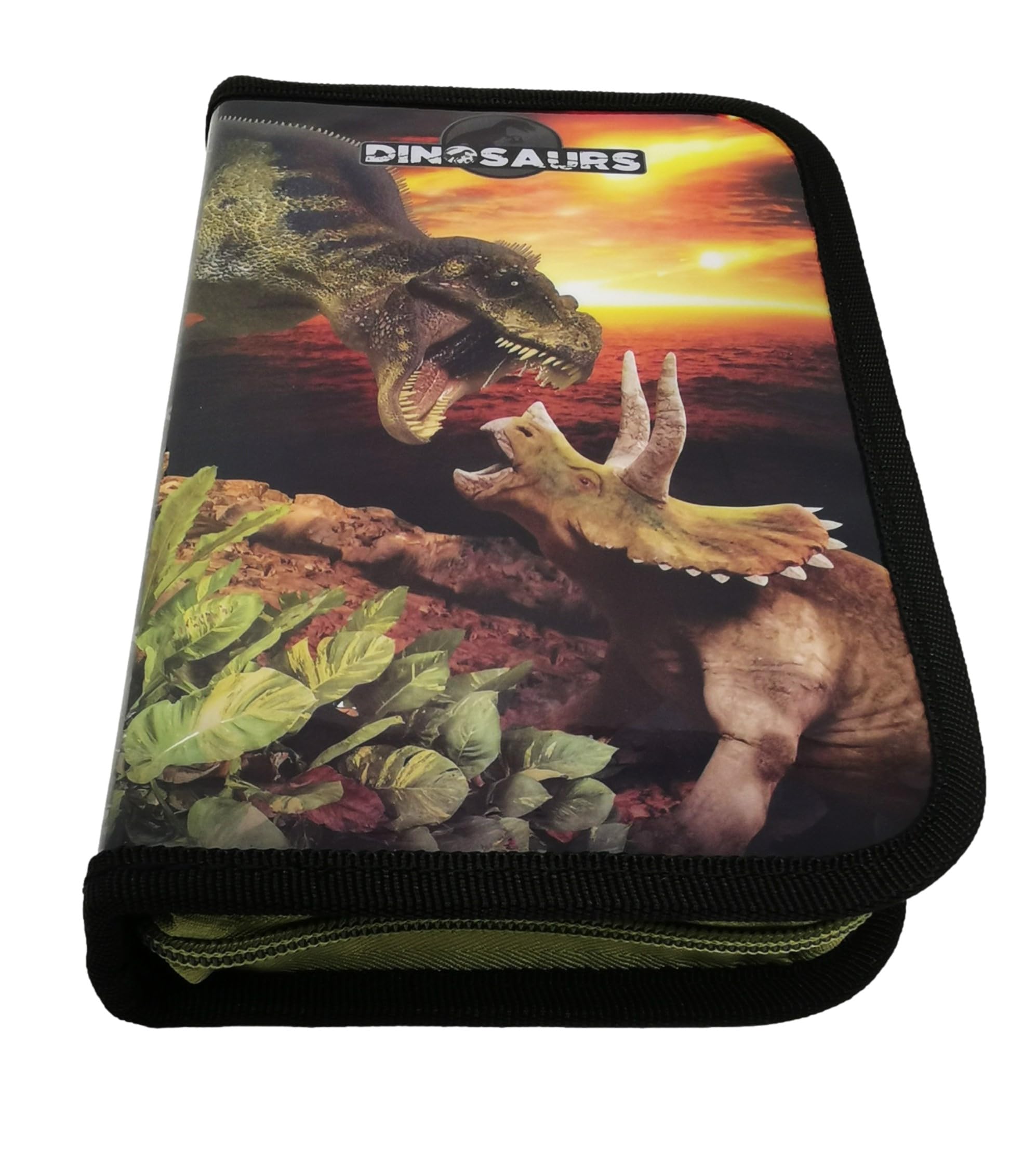 Theonoi Piórnik z 2 przegródkami, dwupłatowy, z wypełnieniem, dinozaur dinozaur