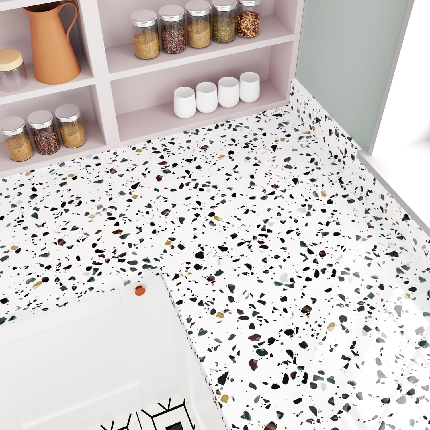 Glossy Terrazzo Contact Paper for Countertops 24"X118" Stick and Peel Waterproof Granite Wallpaper for Bathroom Kitchen Countertop Contact Paper Decorative Self Adhesive Vinyl Film Roll