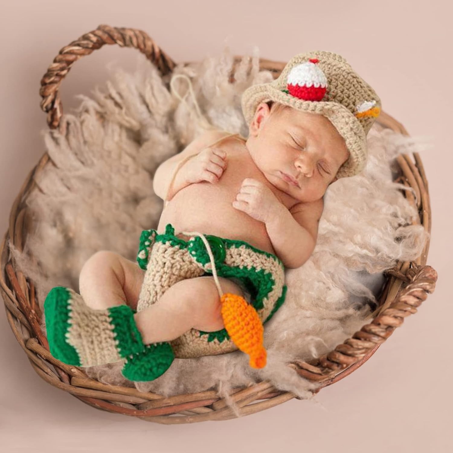 Yuehuam Newborn Photography Props Outfits Boy Baby Crochet Knitted Fisherman Hat Set for Photoshoot Baby Photo Props Costume