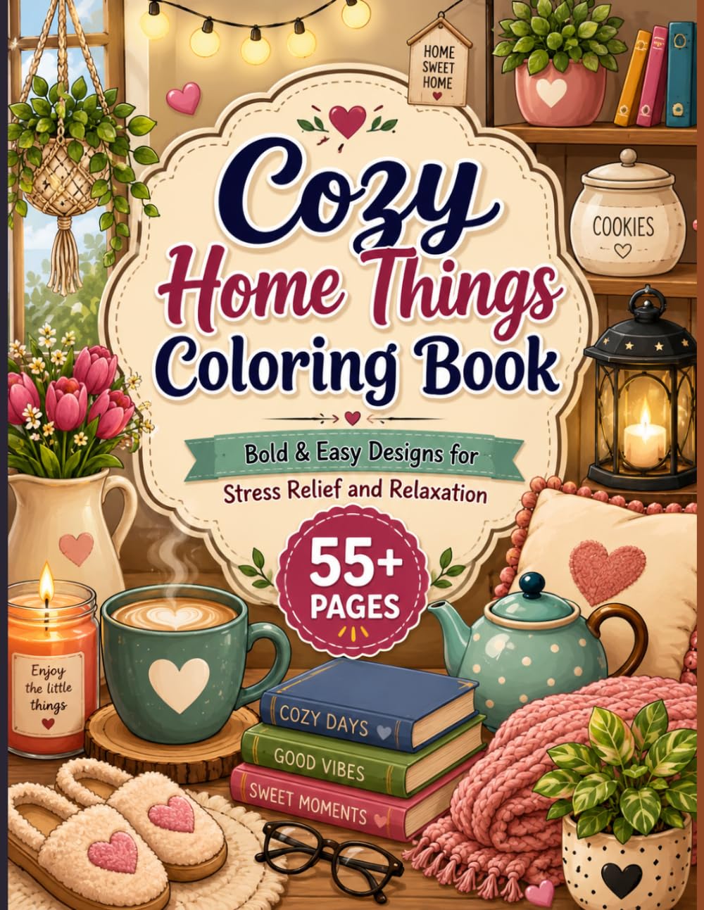Cozy Home Things Coloring Book: 55+ Easy Home Objects, Bold & Easy Designs of Everyday Home Objects for Relaxation, Stress Relief, and Creative Fun for Kids, Adults & Senior