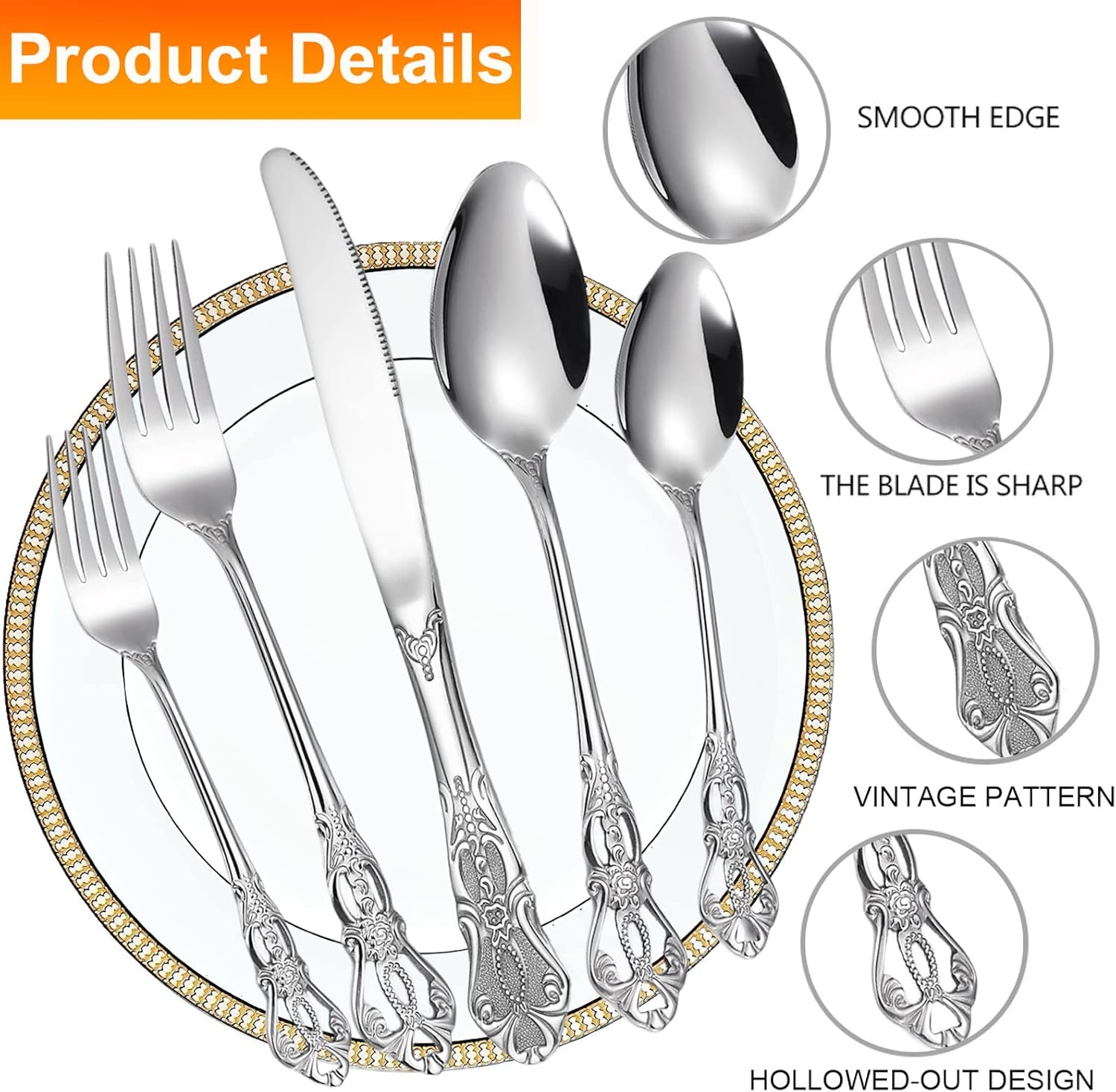 Vilihkc Christmas Gorgeous Retro Royal Stainless Steel 20 Pieces Flatware Set, Silverware Set, Anti-rust Stainless Steel Cutlery Set Utensils Including Fork Spoon and Knife