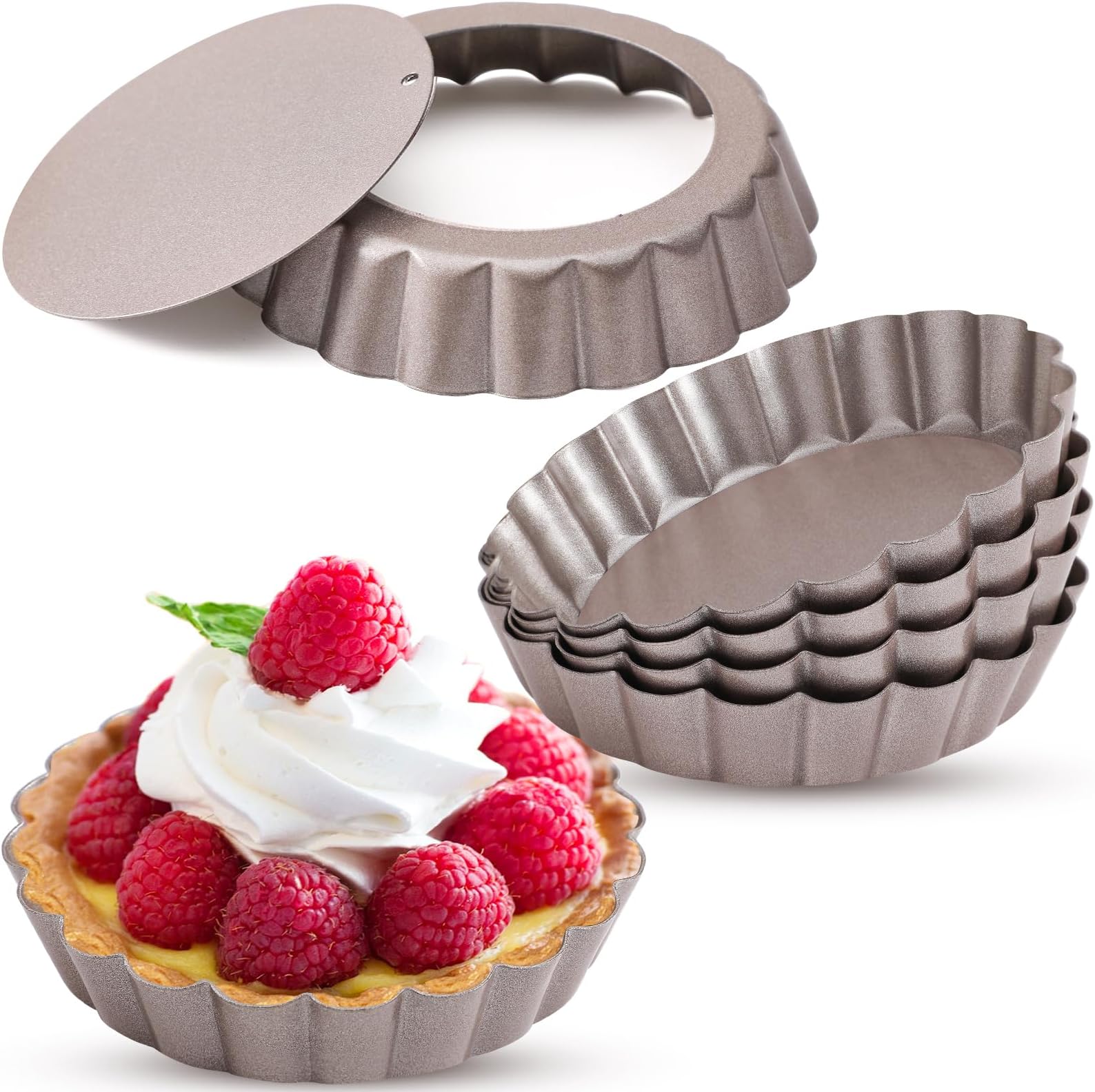 Webake 4 Inch Mini Tart Pan Set of 6, Non-Stick Small Tart Mold Quiche Pans with Removable Bottom Mini Tart Tins