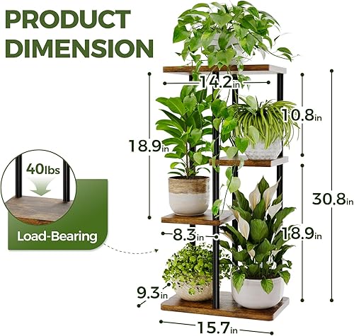 Miniatura 3 de Bamworld Soporte para plantas de interior, estante esquinero de metal de 4 niveles para múltiples plantas, soportes para macetas escalonadas para