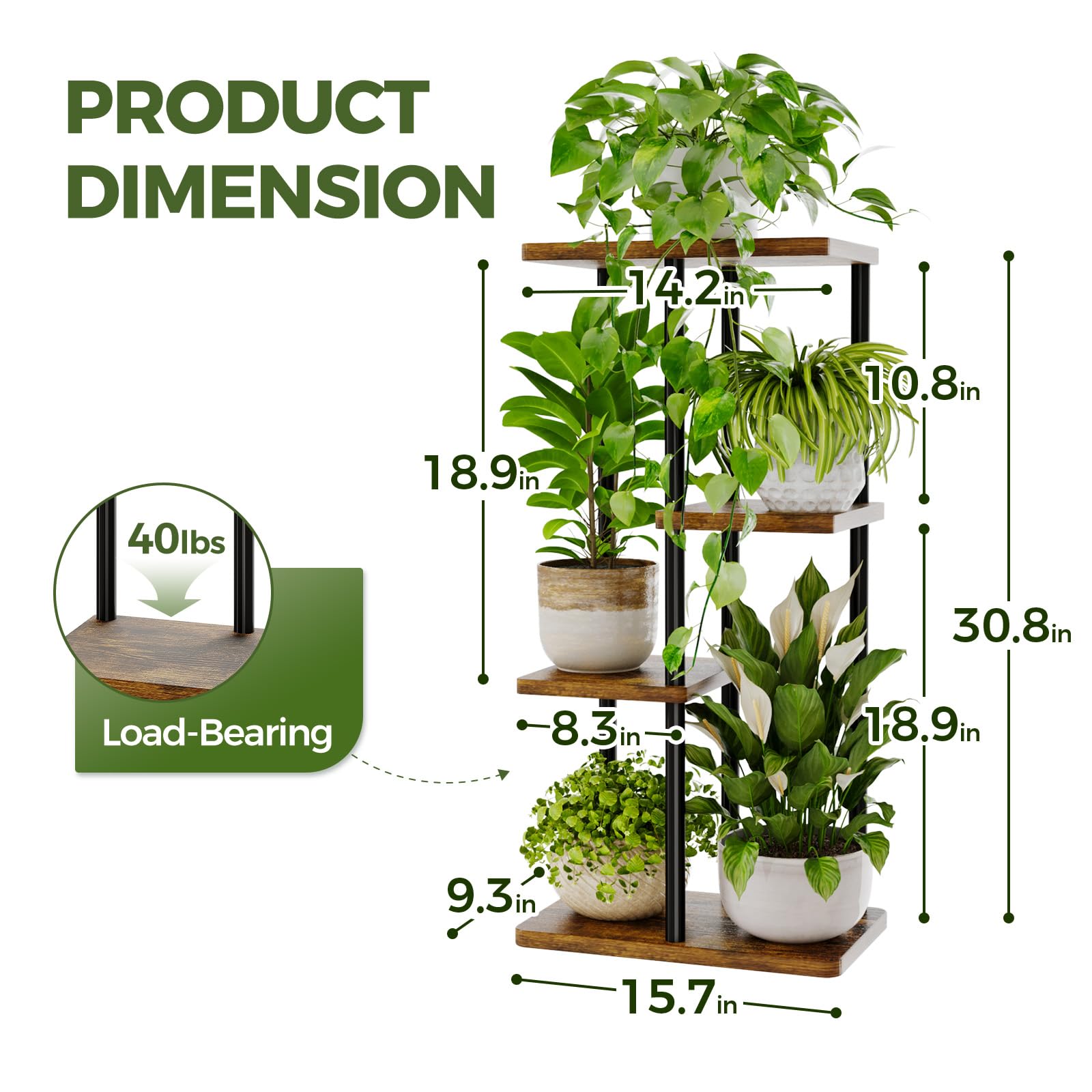 Bamworld Soporte para Plantas de Interior de 4 Niveles, Soportes Negros para Plantas Múltiples Plantas Pequeñas, Soporte de Esquina para Macetas para Patio