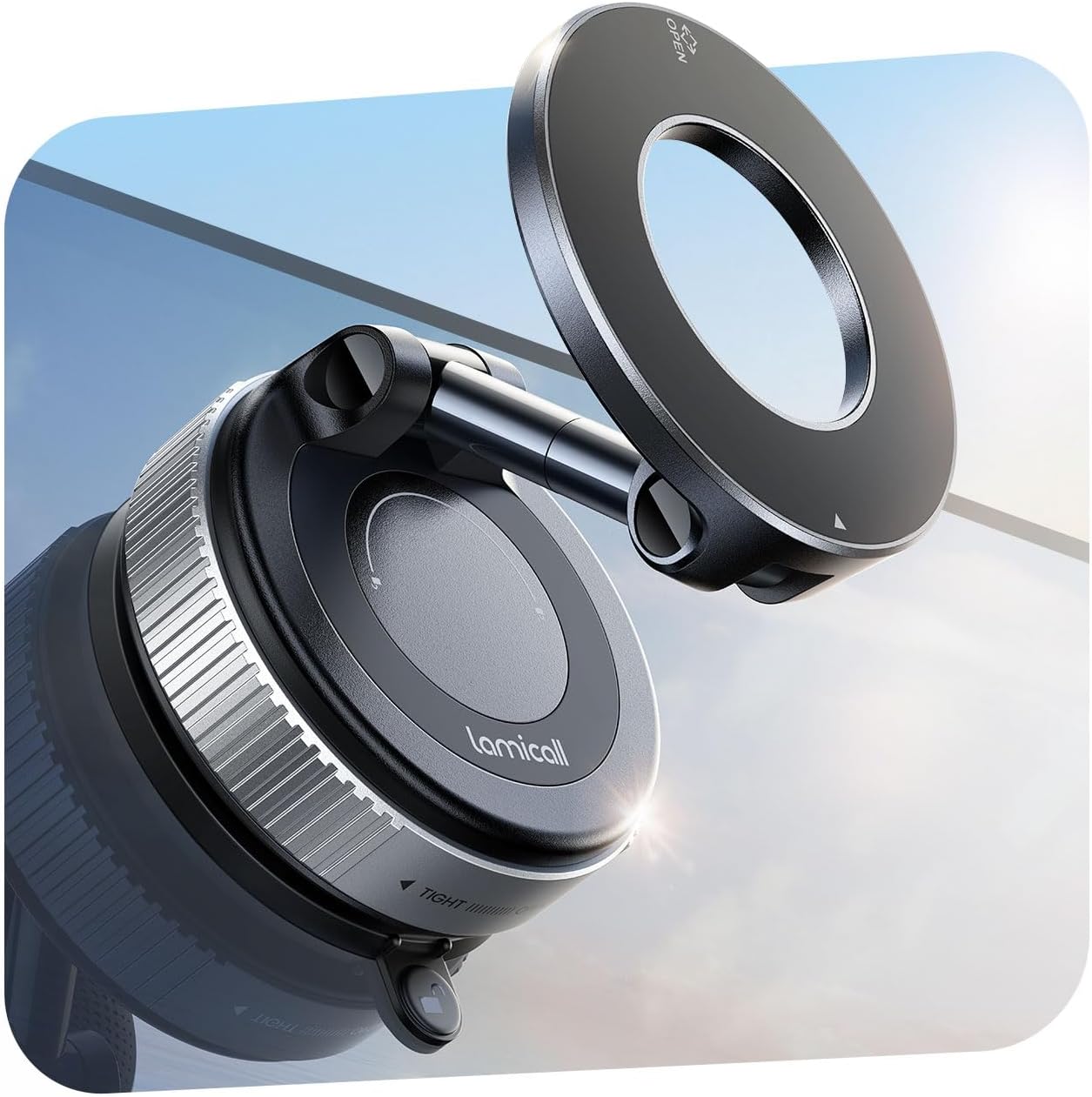 Lamicall Car Phone Mount - [70 LBS Strongest Suction] for Magsafe Car Mount, 360° Adjustable Suction Cup Phone Mount Dashboard Windshield Vacuum Magnetic Phone Holder for Car Silver