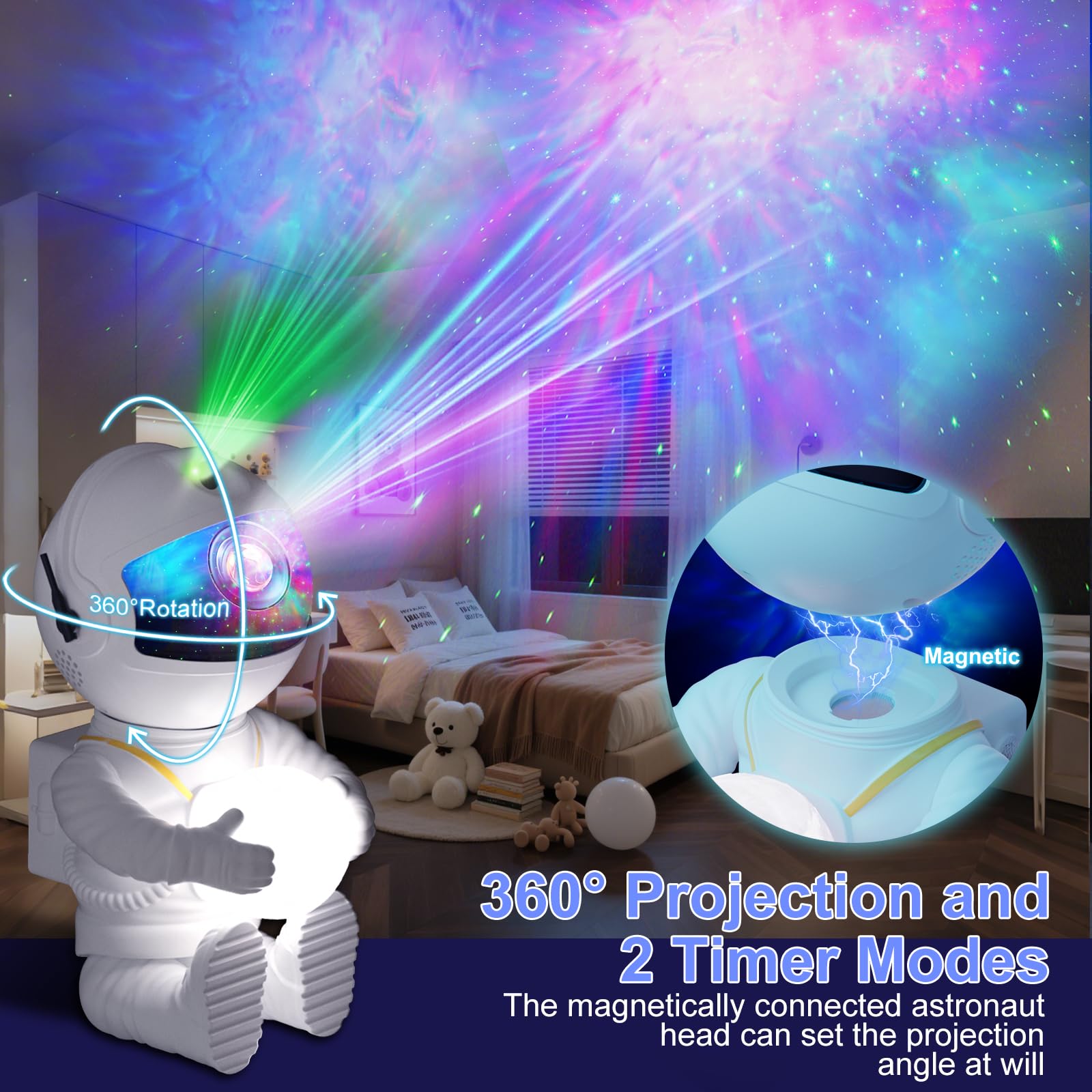 Proiettore Stelle Soffitto LED Astronauta Proiettore Stelle 360° Regolabile, con Telecomando, 8 Modalità di Nebulosa, Luce Notturna, Lampada Proiettore Stelle Bambini Adult