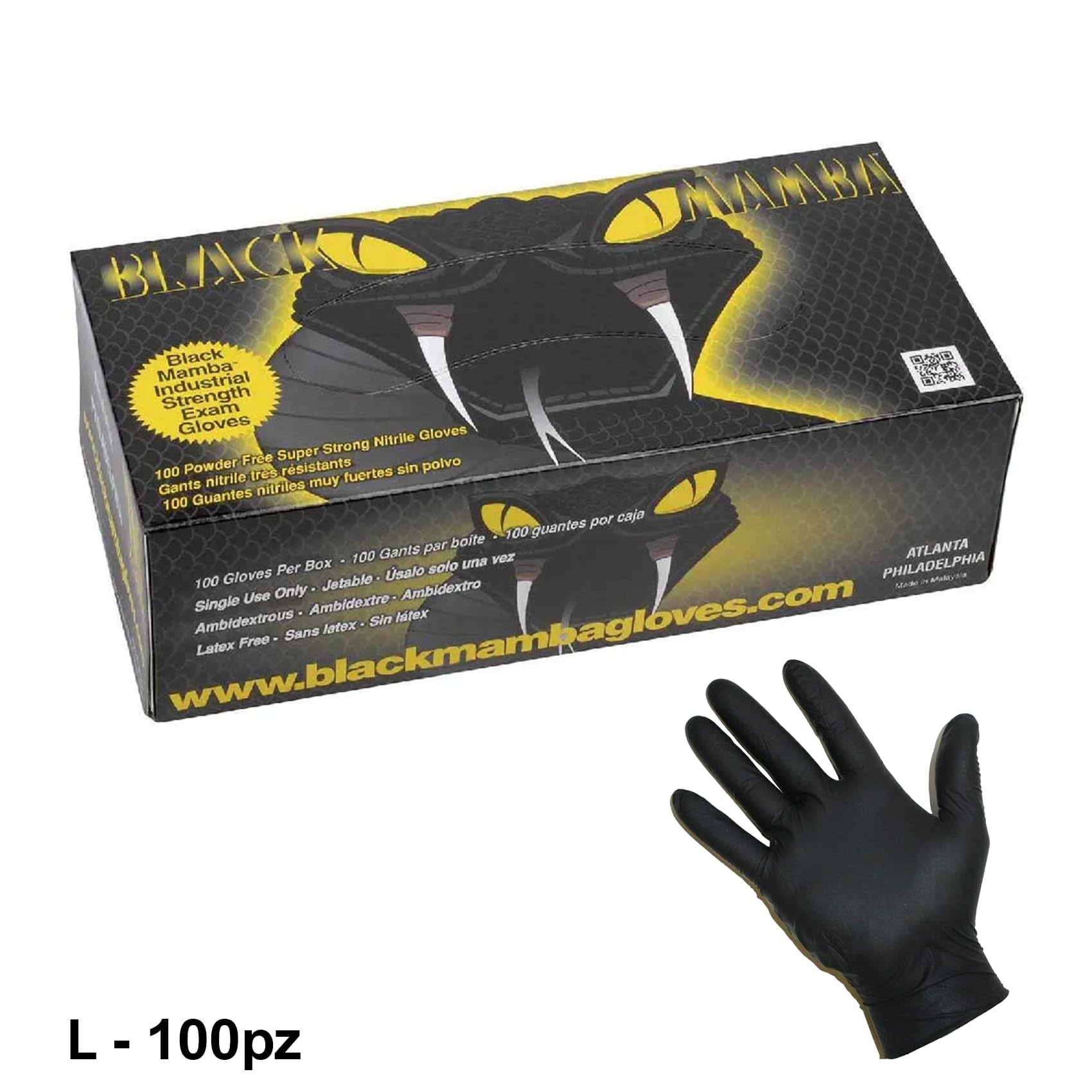 3S SuperSamaStore Black Mamba Arbeitshandschuhe, Extra Reißfest/Widerstandsfähig, Einweghandschuhe für Werkstatt, Kältemittelgase, Chemikalien, Reinigung - Nitril, Schwarz, Größe L, 100 St. (50 Paare)