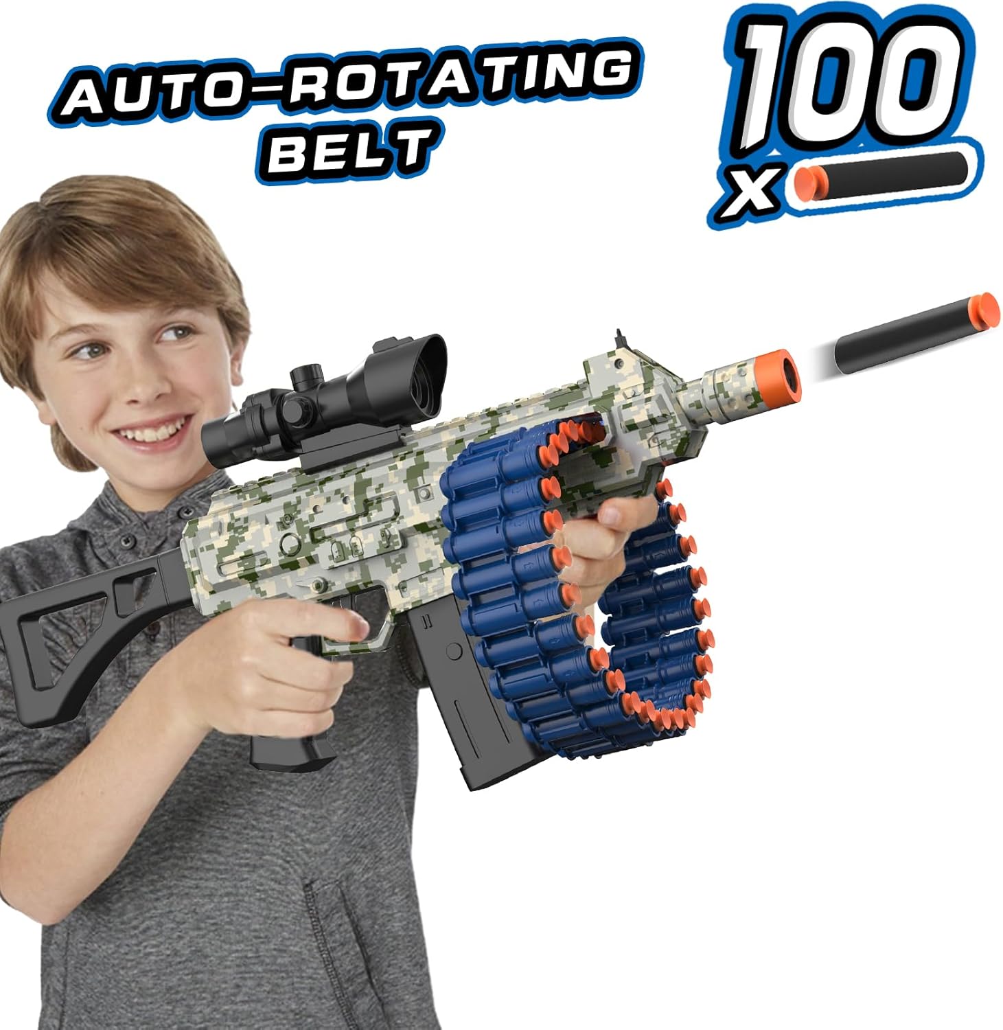 electric automatic toy with scope, jakmean toy blaster with 30 dart clips and 100 foam darts, outdoor shooting games toys for 6-12 year old boys & girls adults, gifts for birthday xmas, green