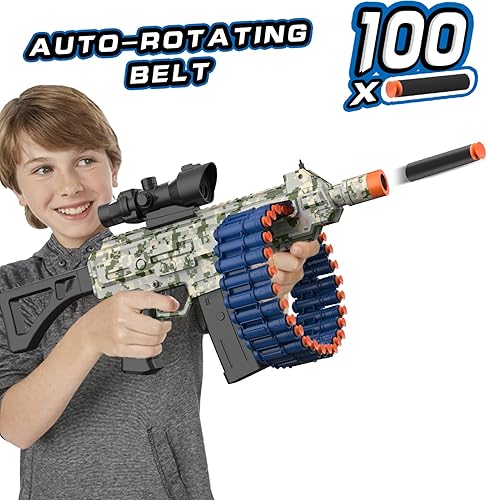 Miniatura 2 de Juguete eléctrico automático con alcance, JakMean Toy Blaster con 30 clips de dardos y 100 dardos de espuma, juegos de disparos al aire libre,