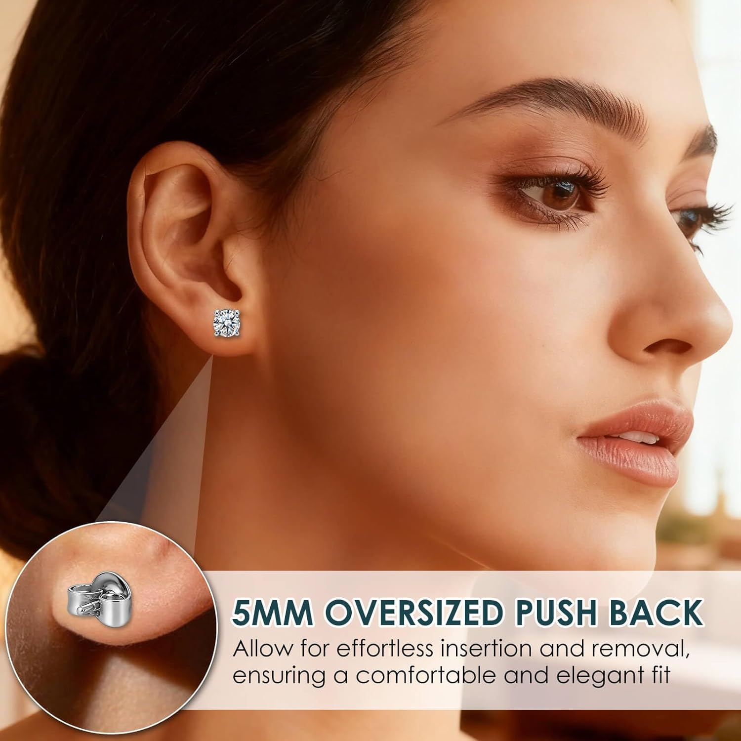 WES Moissanite Stud Earrings for Women Men - Hypoallergenic 925 Sterling Silver with 14K White Gold Plated Round Moissanite Earring - Image 3