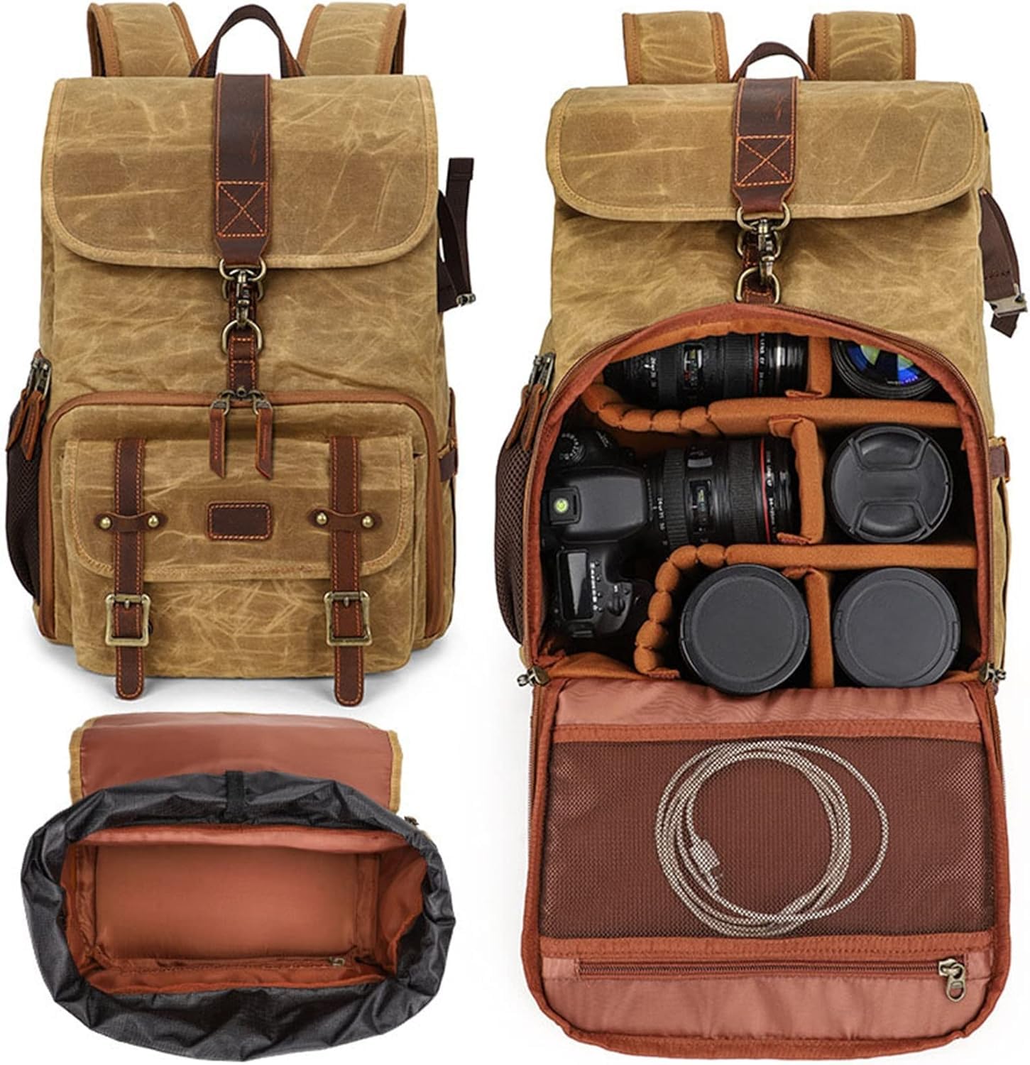 Mochila antirrobo de gran capacidad con compartimento para laptop, bolsa de fotografía de lona para hombres y mujeres, Amarillo Marrón, One Size