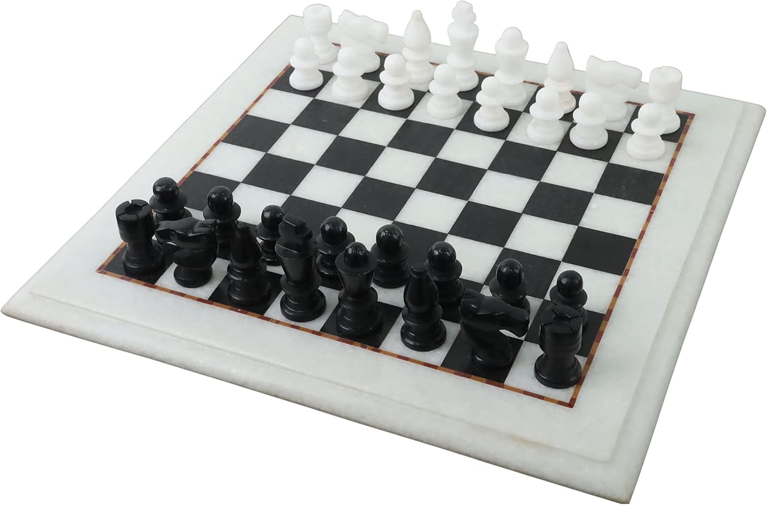 Royal Chess Mall - Piezas de ajedrez de piedra de mármol y juego de tablero -Blanco y Negro - 12 pulgadas - Regalo tallado a mano