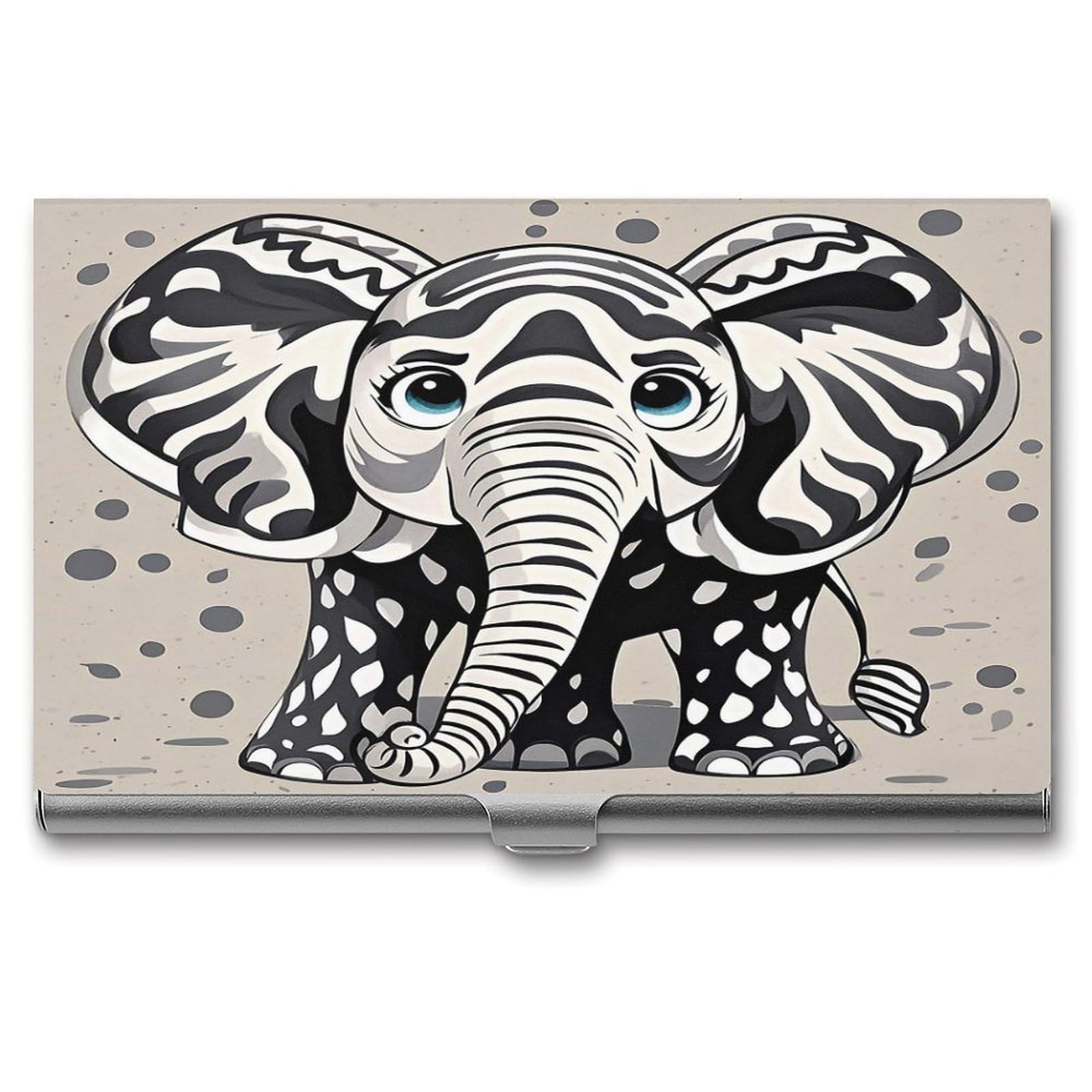 FekiLoot Black And White Elephant Business Card Holder Aluminum Alloy Business Card Case Convenient to Carry Business Card Dispenser for Men Women