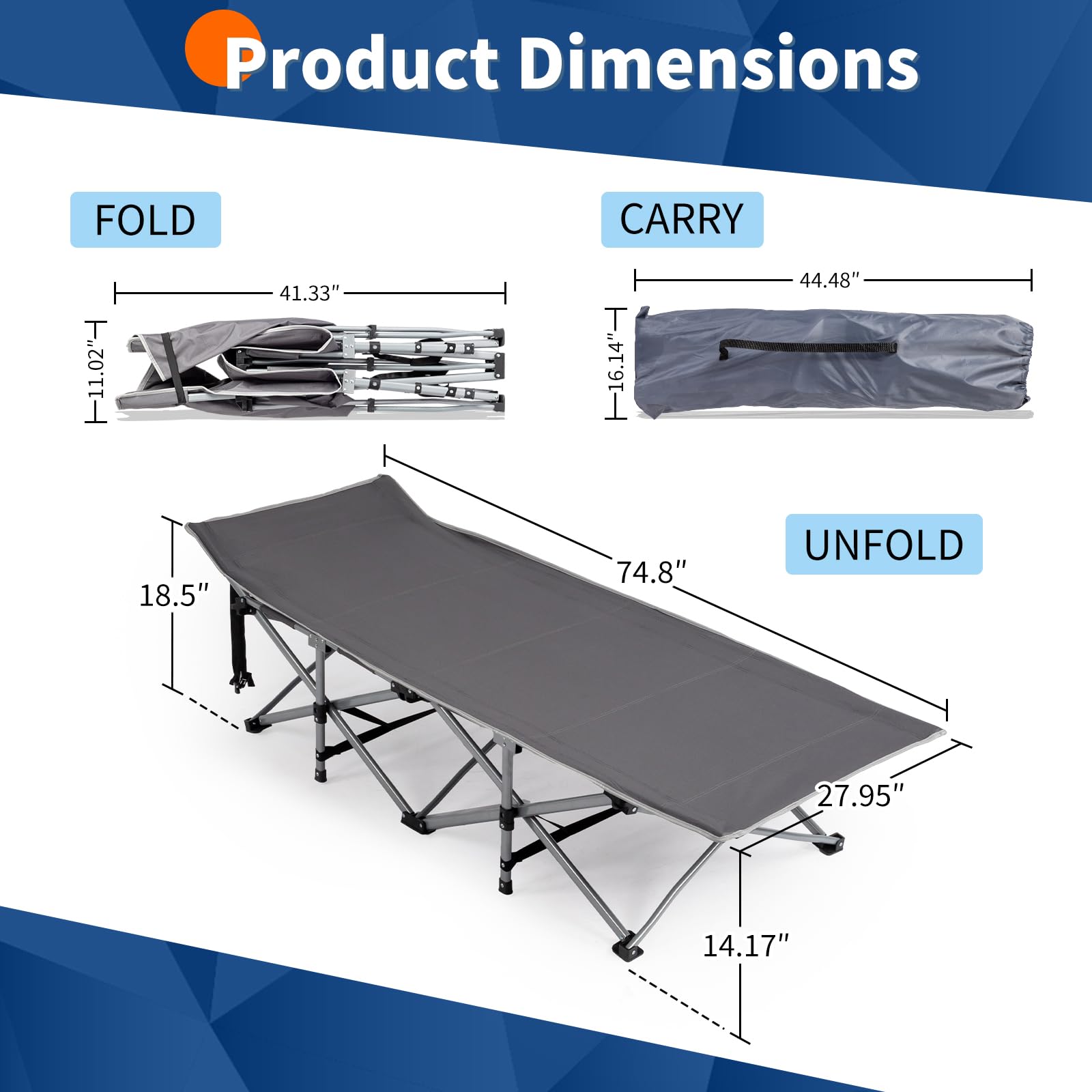 LEADZM Feldbett Klappbar mit Matratze，Campingbett faltbar für Erwachsene, 190x71x36 cm, Stahlrahmen, strapazierfähig & tragbar für Camping,Outdoor und Indoor, mit Aufbewahrungstasche
