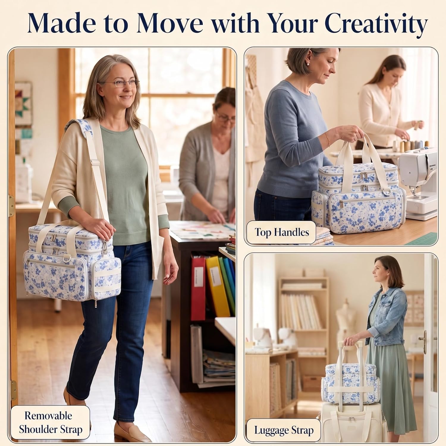 Lyhaxon Large Sewing Organizer Storage Bag, Double Layer Sewing Box Case