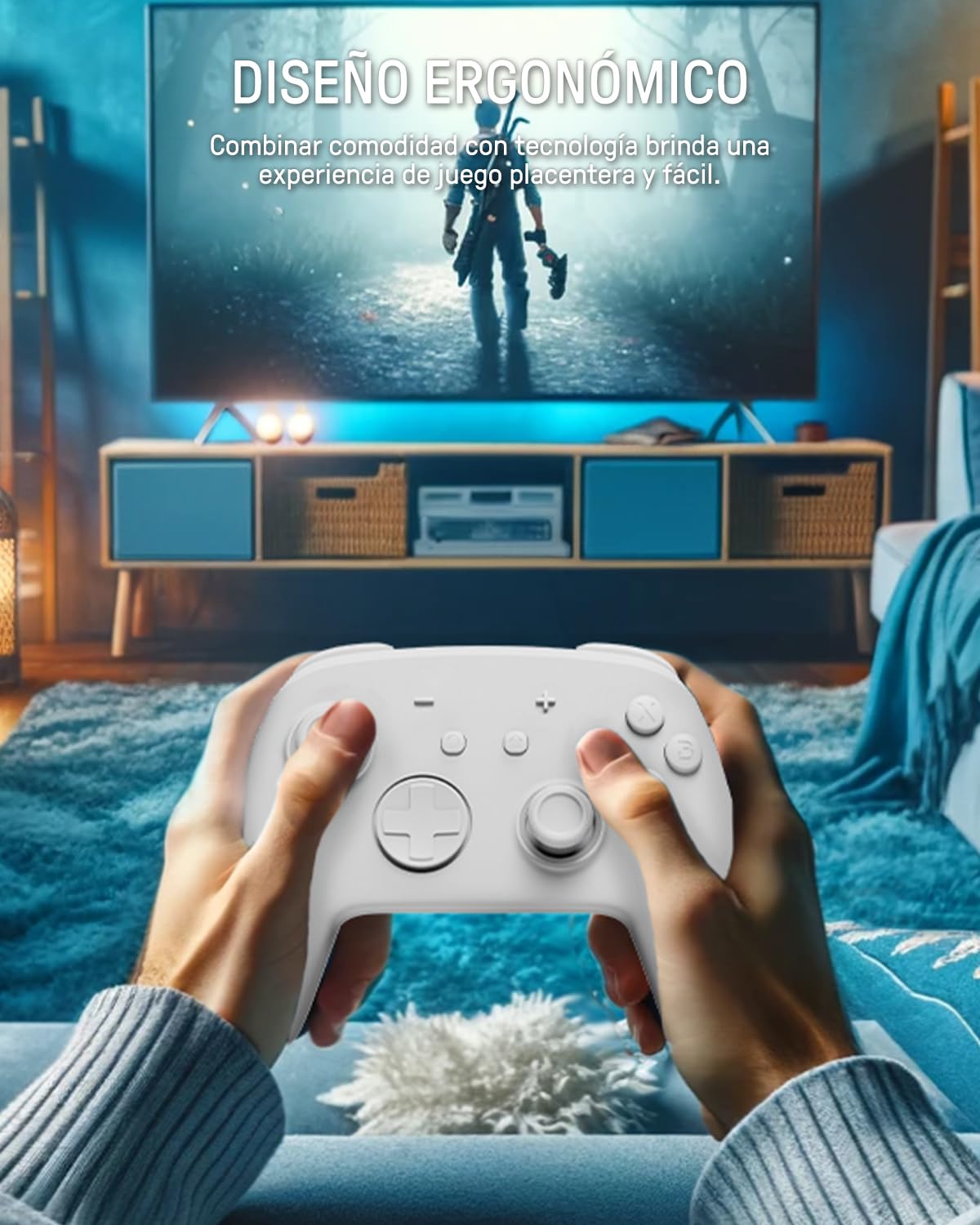 Mando Pro Switch 2, Mando Inalambrico Compatible con Switch 2/OLED/Lite, Firefly Pro Controller Bluetooth con Efecto Hall/7 LED Colores/Botones Traseros/Turbo/Control de Movimiento - Blanco