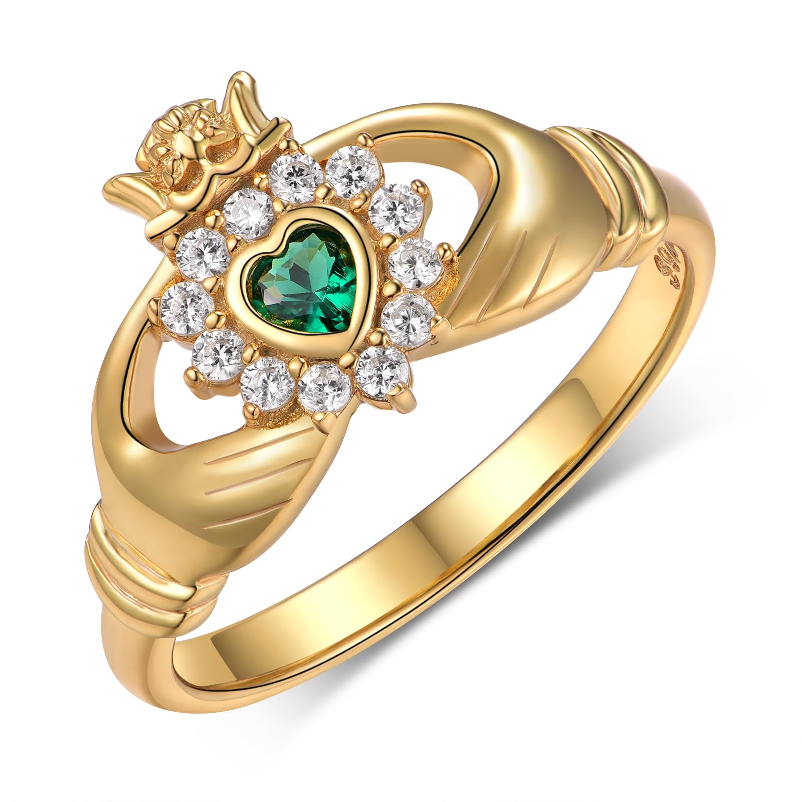 qielizhuCladdagh Rings for Women 925 Sterling Silver Emerald Ring Claddagh Promise Ring Classic Irish Engagement Friendship Wedding Band