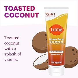 Lume Whole Body Deodorant - Invisible Cream Tube - 72 Hour Odor Control - Aluminum Free, Baking Soda Free, Skin Safe - 3.0 ounce (Toasted Coconut)