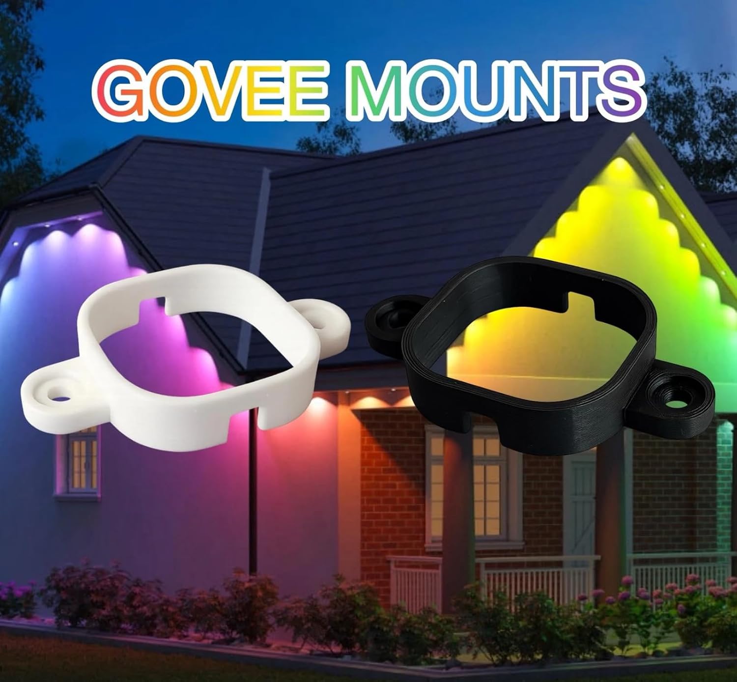 Outdoor Light Mounting Bracket Clips Compatible with Govee Permanent Outdoor Lights Pro – PETG Heavy Duty – Multiple Size Packs (60, White)