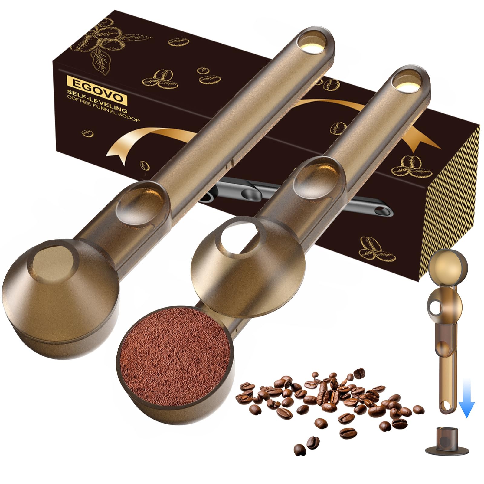 2 Pcs Coffee Scoop with Funnel for Reusable K Cup, 2 TBSP Measuring Spoon