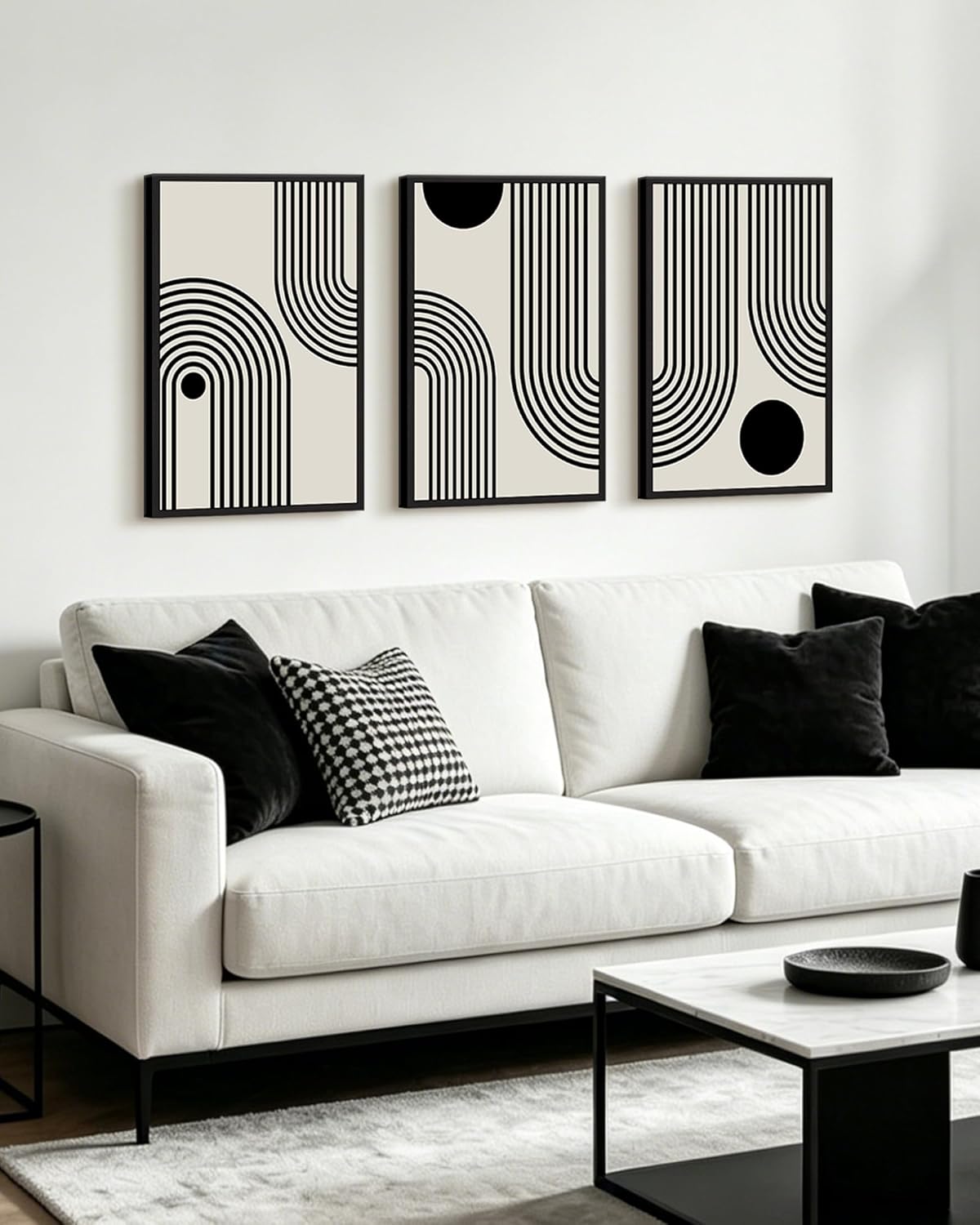 KUVIOKE Black Abstract Boho Framed Large Wall Art Mid Century Modern Wall Painting Neutral Bohemain Hallway Living Dining Room Decor 16x24in (Black Framed)