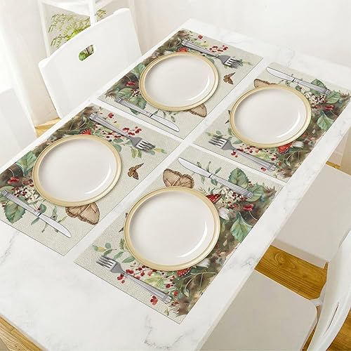 Vista 95 de Juego de 4 manteles individuales botánicos con diseño de flores, plantas botánicas, hojas de flores, rústico, floral, impermeable, lavable