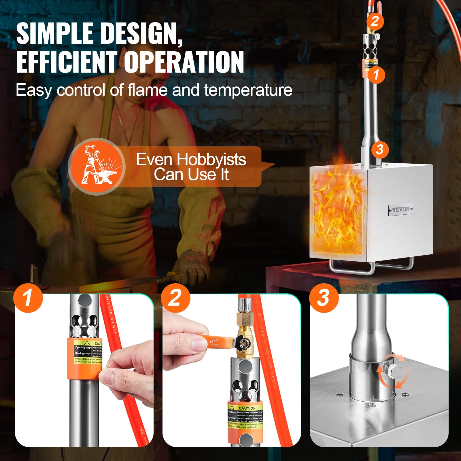 VEVOR Forja de Propano Portátil Forja de Herrero 1 Quemador Forja de Gas para Herrería 2600°F/1427°C Equipos de Forja de Gas de Acero Inoxidable Cuadrados Gran Capacidad para Forja de Metales