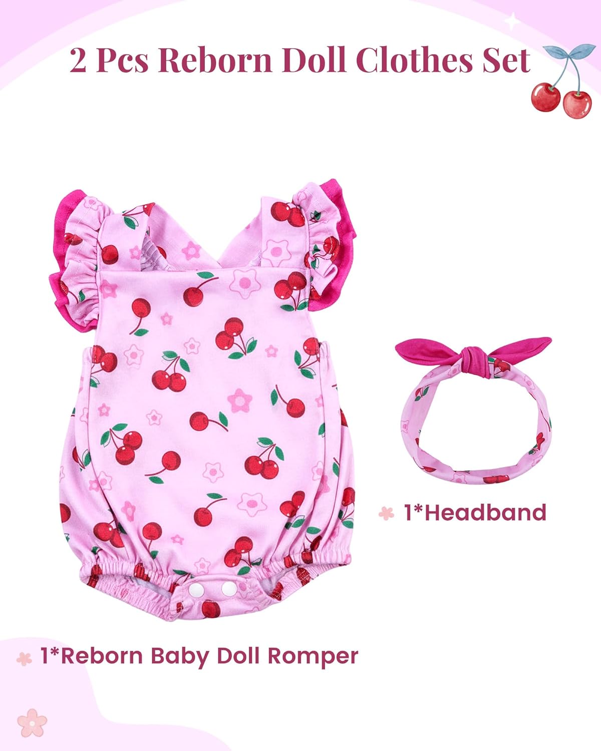 BABESIDE Reborn Baby Doll Clothes Cherry Pattern for 17- 22 Inch Baby Doll Clothes Outfits with Headband