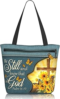 Christian Gifts Reusable Shopping Tote Bag Zippered Inspirational Tote Bags for Women Bible Verse Shoulder Bag