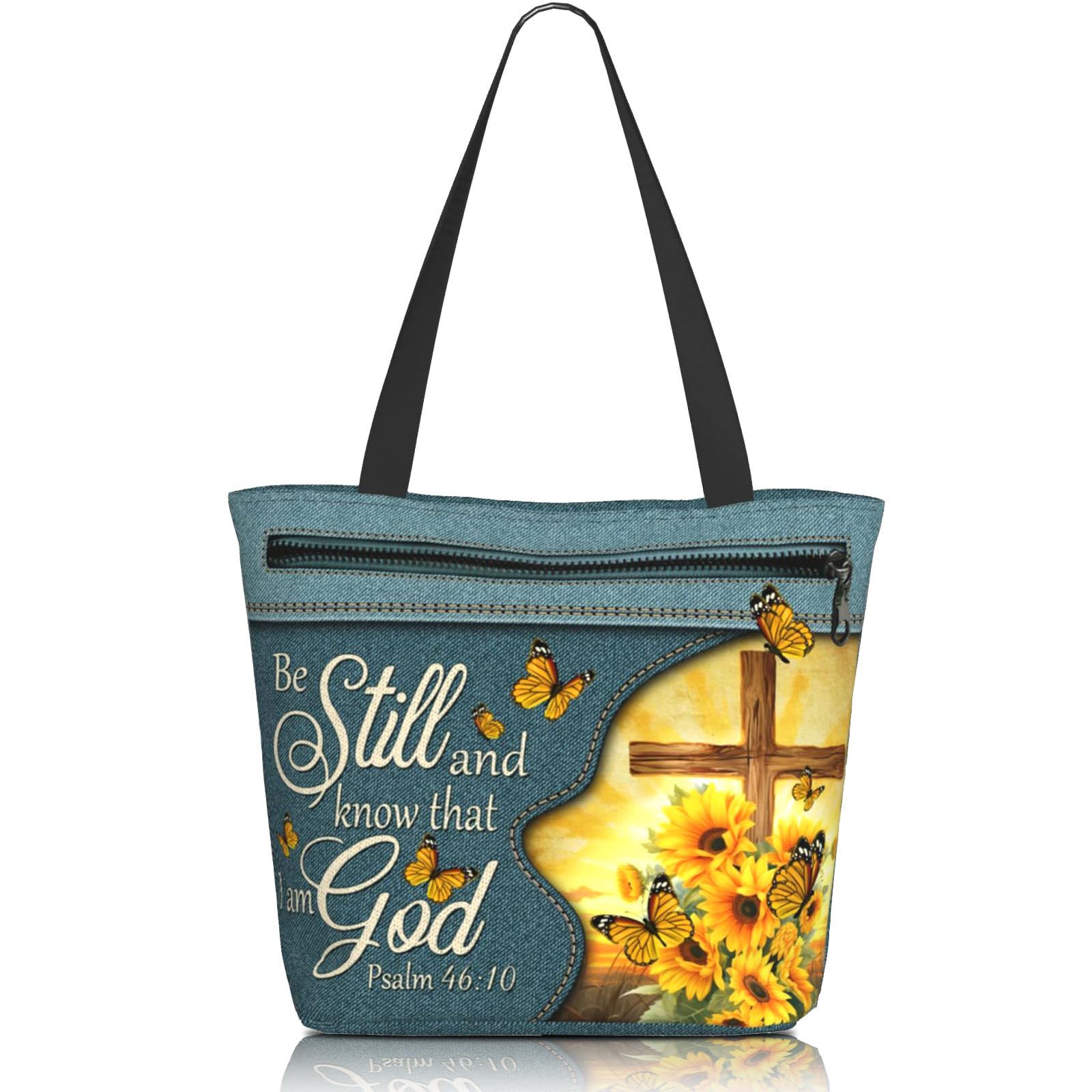 Yirasnezy Christian Gifts Reusable Shopping Tote Bag Zippered Inspirational Tote Bags for Women Bible Verse Shoulder Bag
