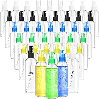 Dandat 100 Pcs Small Plastic Spray Bottles Reusable Bulk Fine Mist Refillable Mini Spritzer Bottles Portable Clear Empty Travel Spray Bottles for Perfume Liquids Essential Oils Cleaning (4 oz)