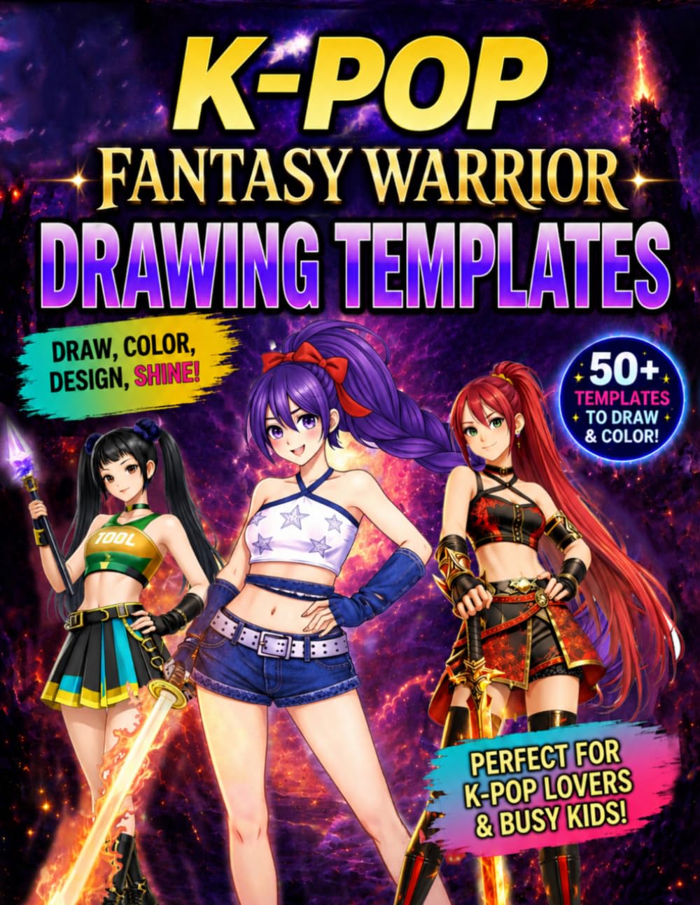 K-POP Fantasy Warrior: 50+ Drawing Templates to Create, Design & Color Your Own Demon Huntress