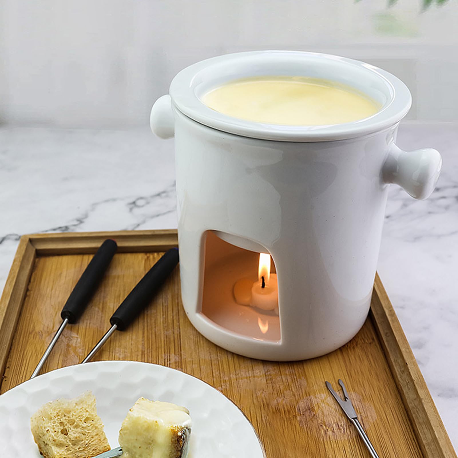 Da Fonduta Al Cioccolato 300ml Pentolino In Ceramica Con 4 Forchette | Per Sciogliere Il Cioccolato per Formaggio, Burro, Dessert, Festa, Appuntamento, Notte, Compleanno, Matrimonio