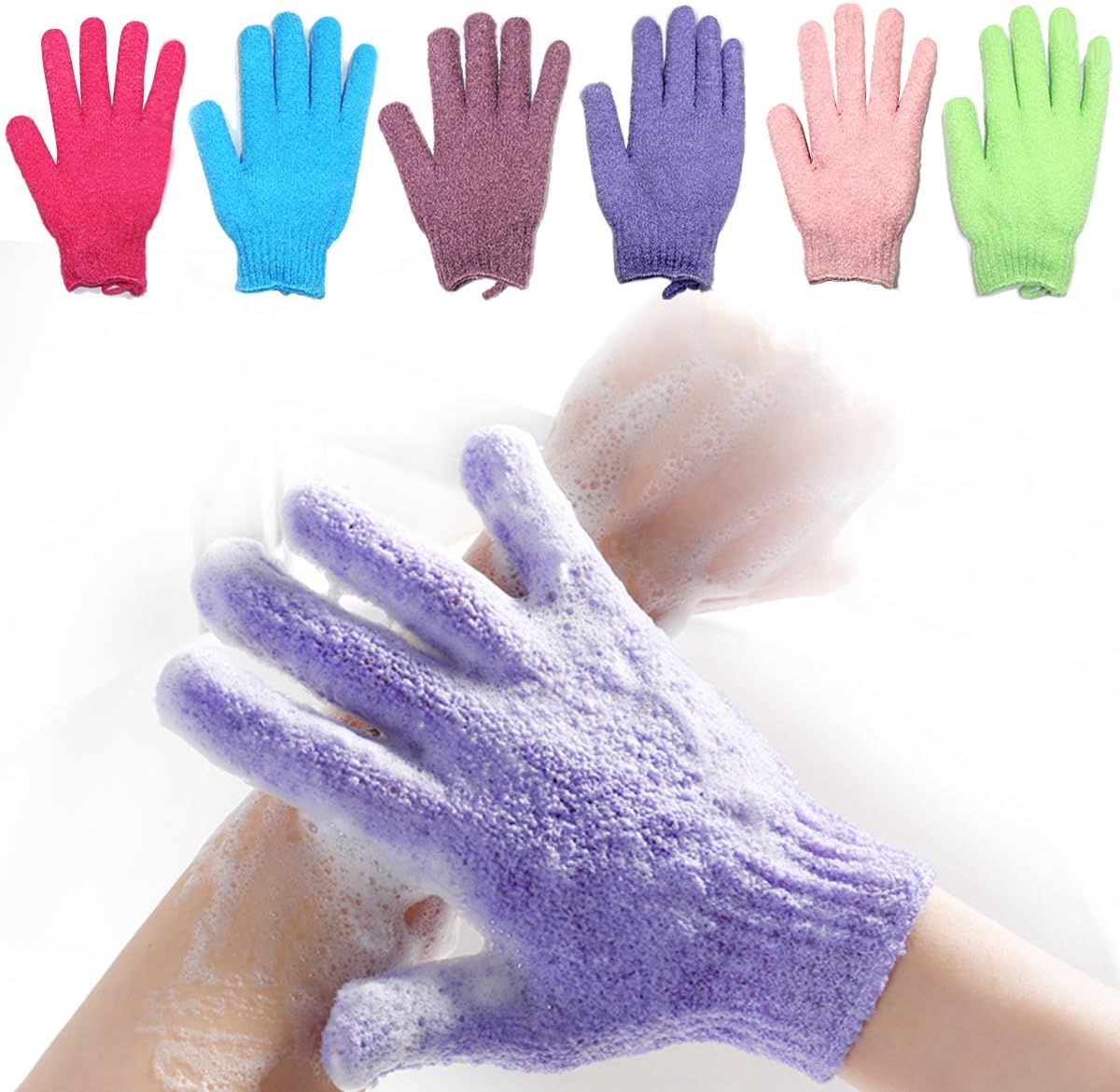 Bath Exfoliating Gloves Nylon Shower Gloves, Bath Scrubber bath body brush, Body Spa Massage Dead Skin Cell Remover Valentine's Gifts for Women Men 6 Pair