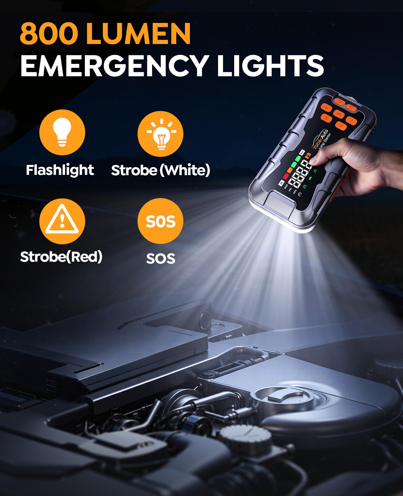 YaberAuto 16-in-1 Jump Starter with Air Compressor 8000A 160PSI Car Battery Jump Starter All Gas 14L Diesel 12V — view 5