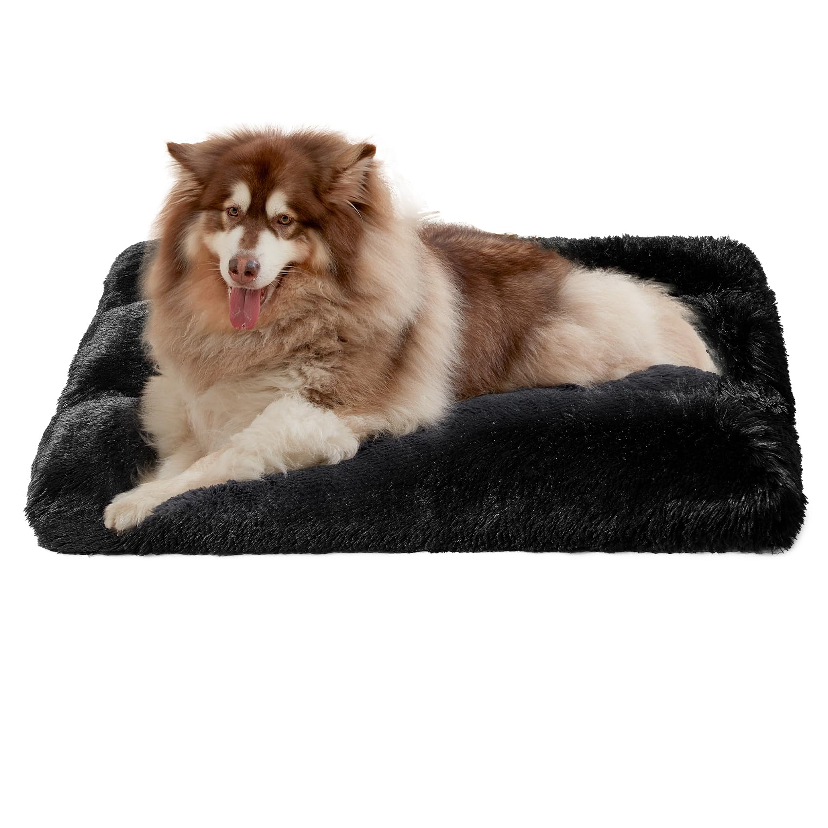 EHEYCIGA Fluffy XXL Dog Crate Bed, Calming Anti Anxiety Pet Bed Washable, Dog Mat Mattress for Crate with Anti-Slip Bottom, Black, 120x90x10cm