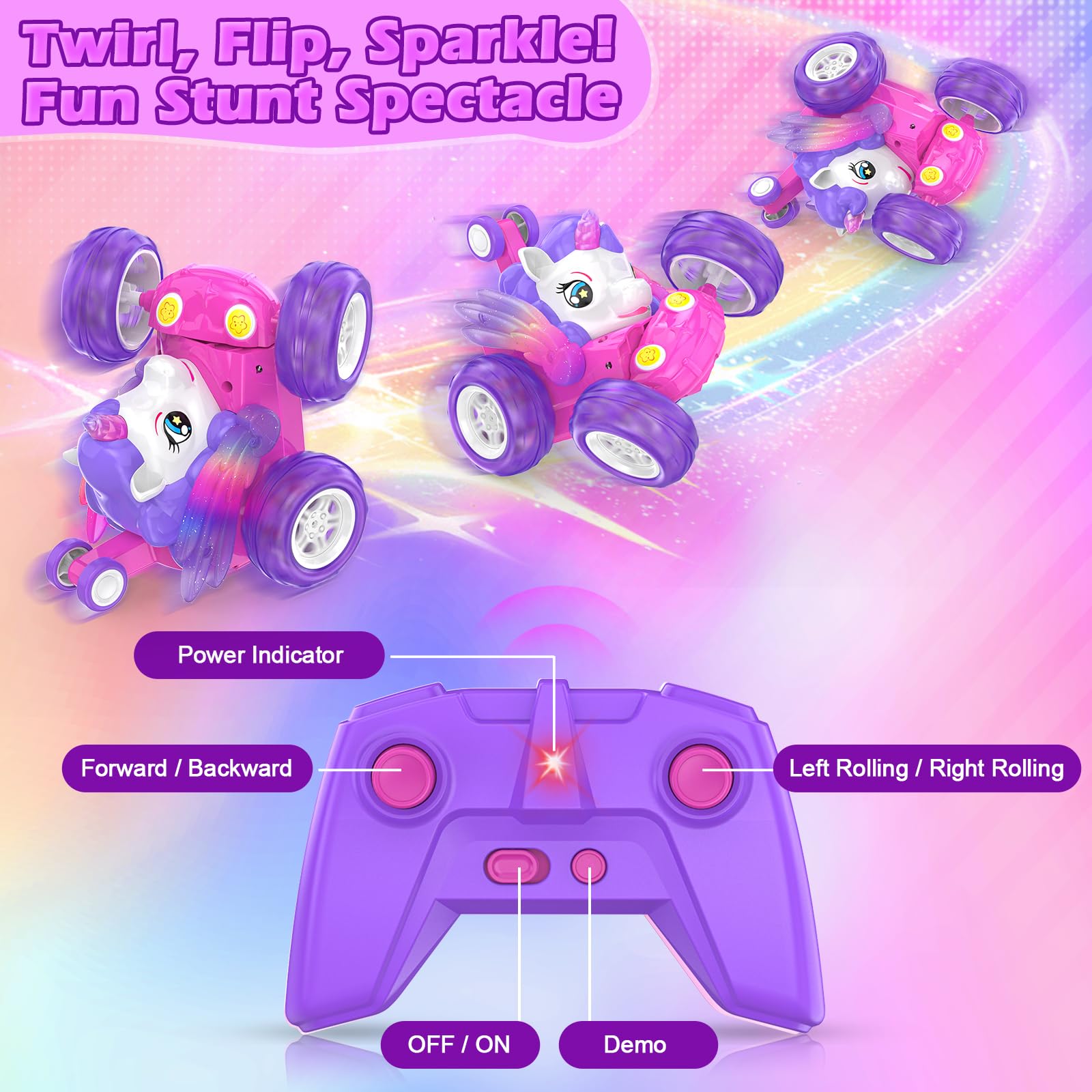 Buoeuik Macchina Telecomandata Bambina, Giocattoli Unicorno Giochi Bimba 3 4 5 6 7 Anni Femmina Macchinina Radiocomandata Acrobatica Auto RC Gioco Bambini Regalo Compleanno Natale Car Rosa