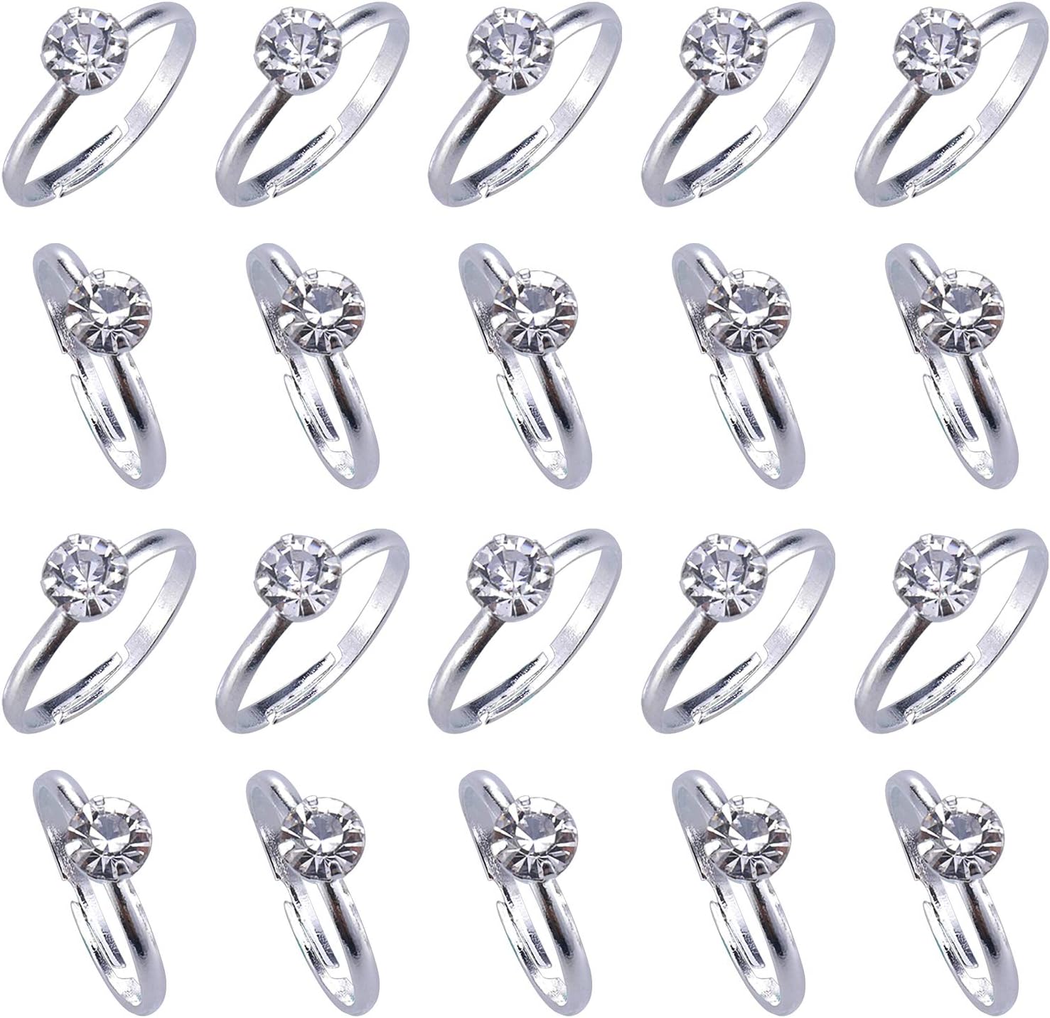 80 Pack Bridal Shower Rings Silver Diamond Engagement Rings for Wedding Table Decorations, Party Games, Cupcake Toppers