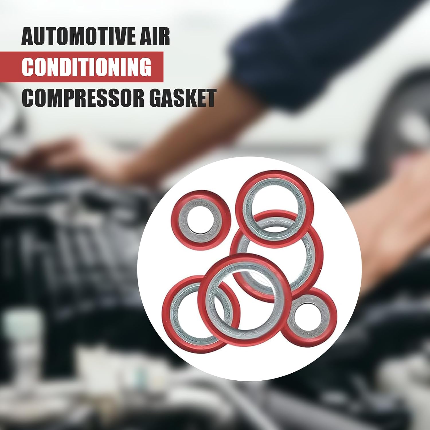 30 PCS Car A/C Gaskets, 3 Sizes Anti-leak Compressor Port Washer Assortment Kit, Self-centered Bonded Seal O-ring Washers, A/C System Replacement Accessory for Car Truck SUV (Red)