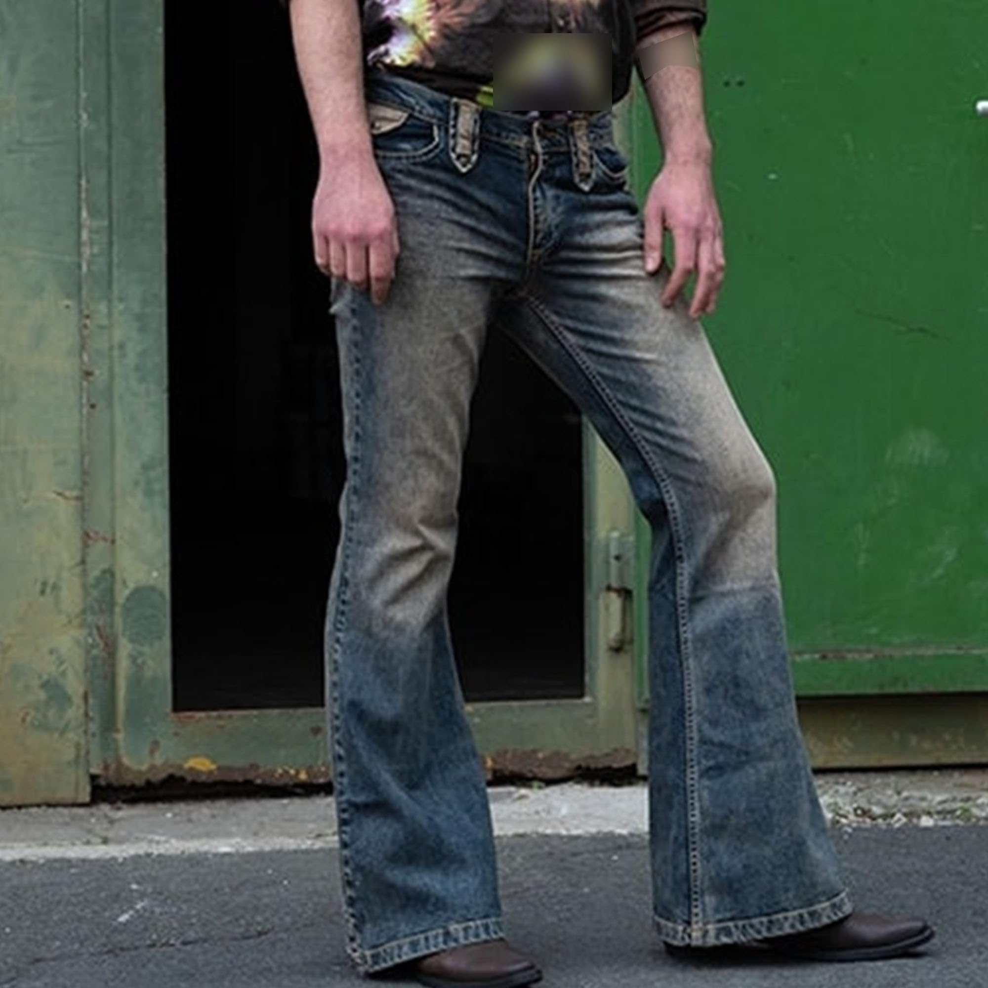 Mens Vintage Leg Disco Jeans Vintage Bell Bottom Men Denim Pants Stretch Retro Bell Flared 70s Jean Pants product thumbnail 6