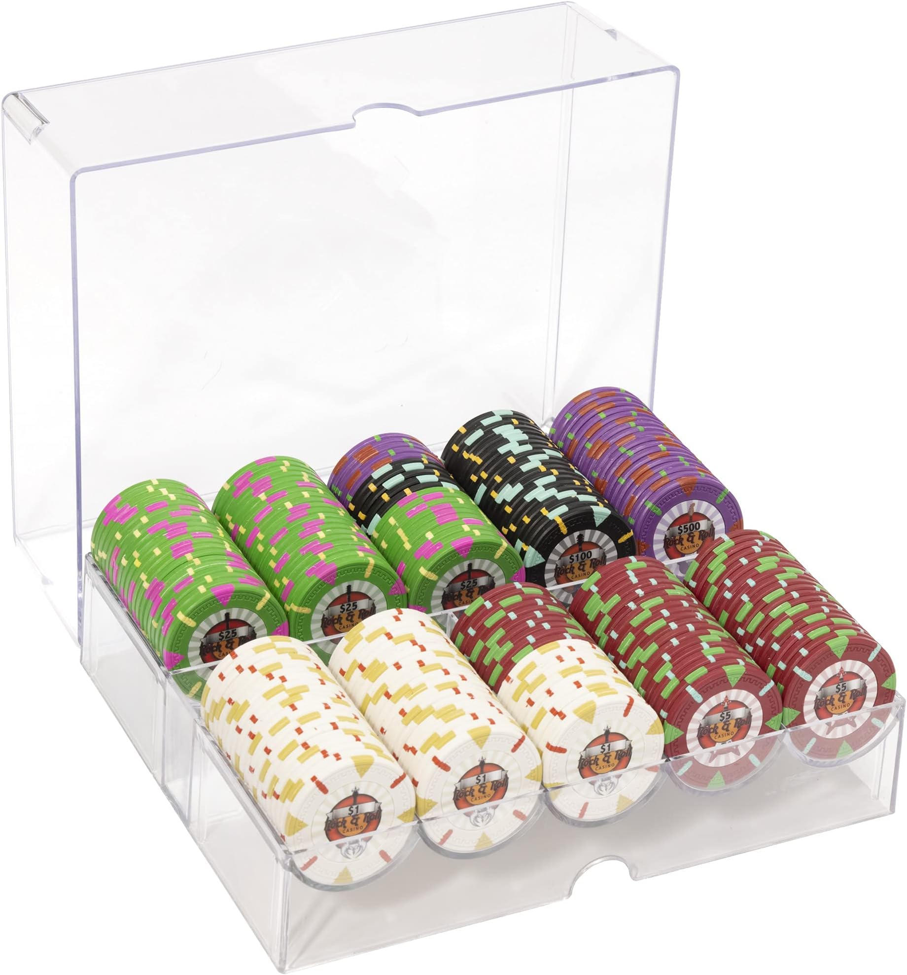 200-Count 'Rock & Roll' Poker Chip Set in Acrylic Trays, 13.5gm